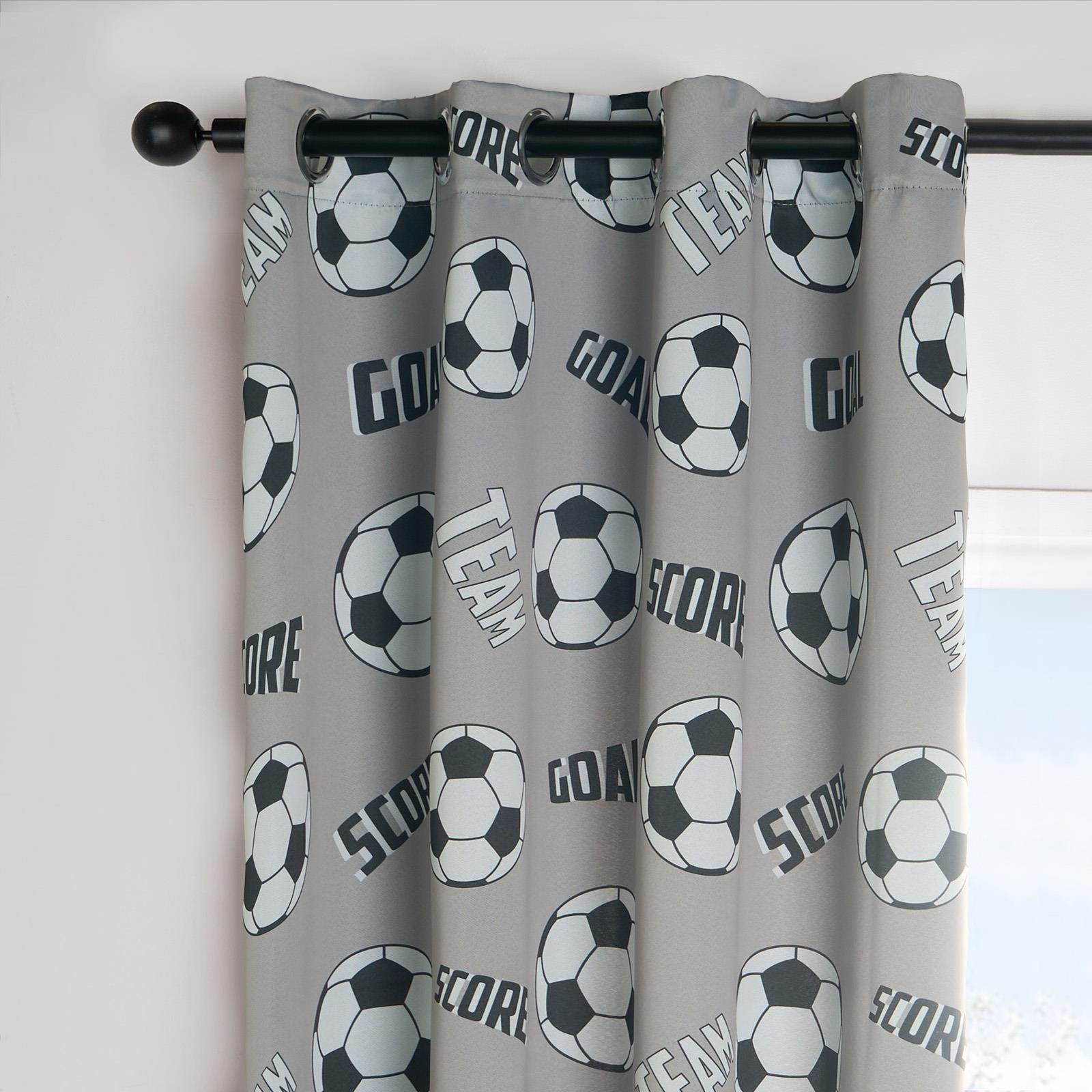Football Blackout Eyelet Curtain Panels Pair of Kids Ring Top Thermal Ready Made