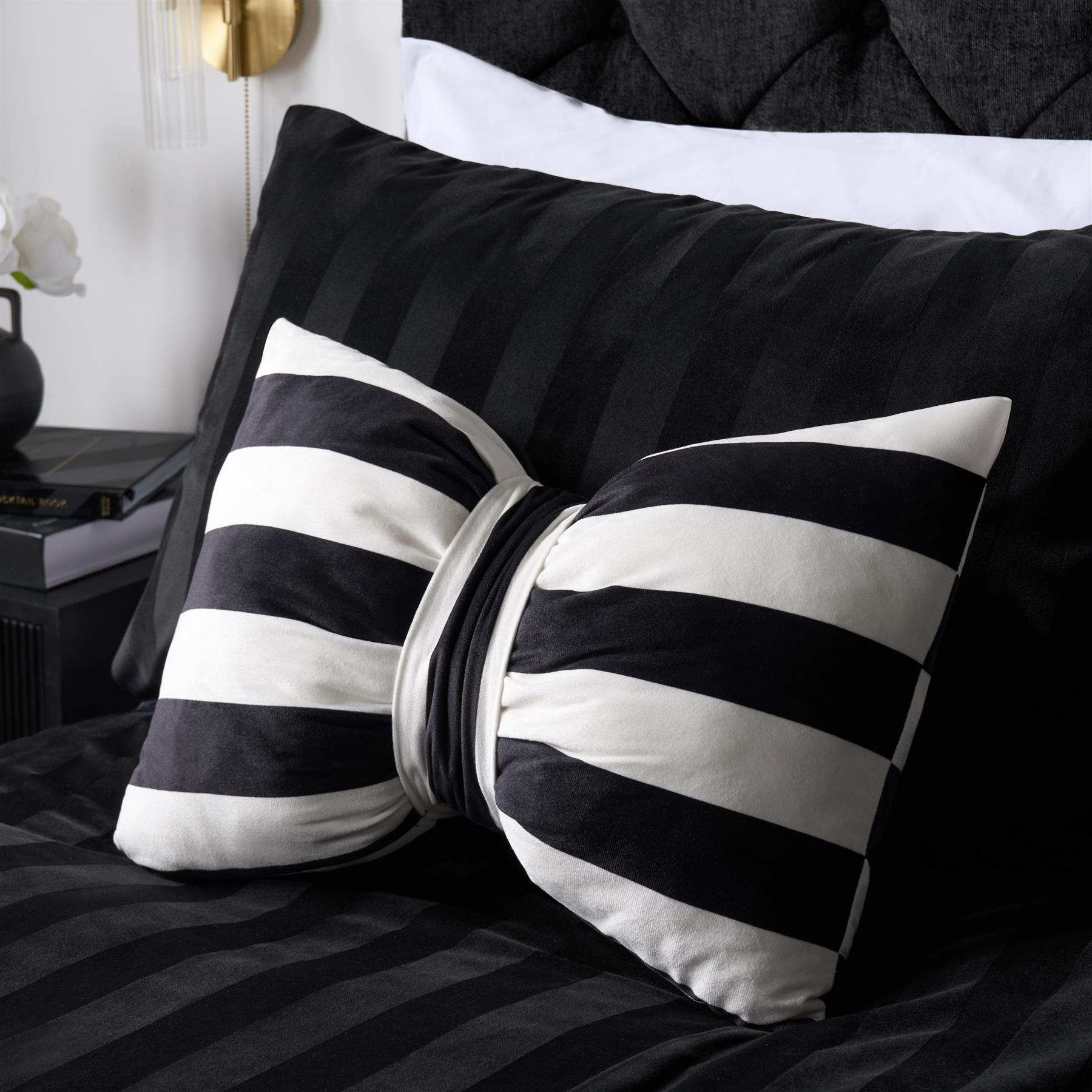 OHS Bow Shaped Cushion Striped Matte Velvet Novelty Decorative Scatter Pillow