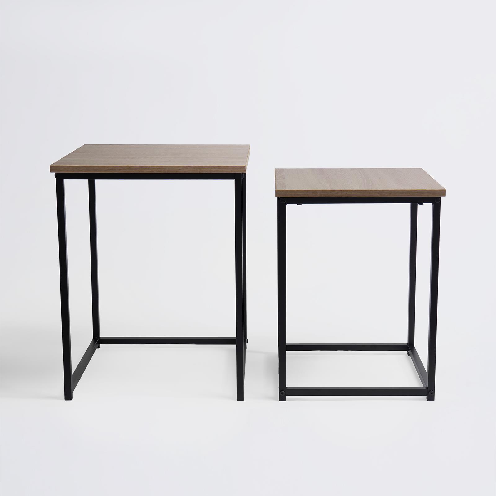 Nest of Tables Square Wood Top Modern End Side Living Room Home Decor Set of 2