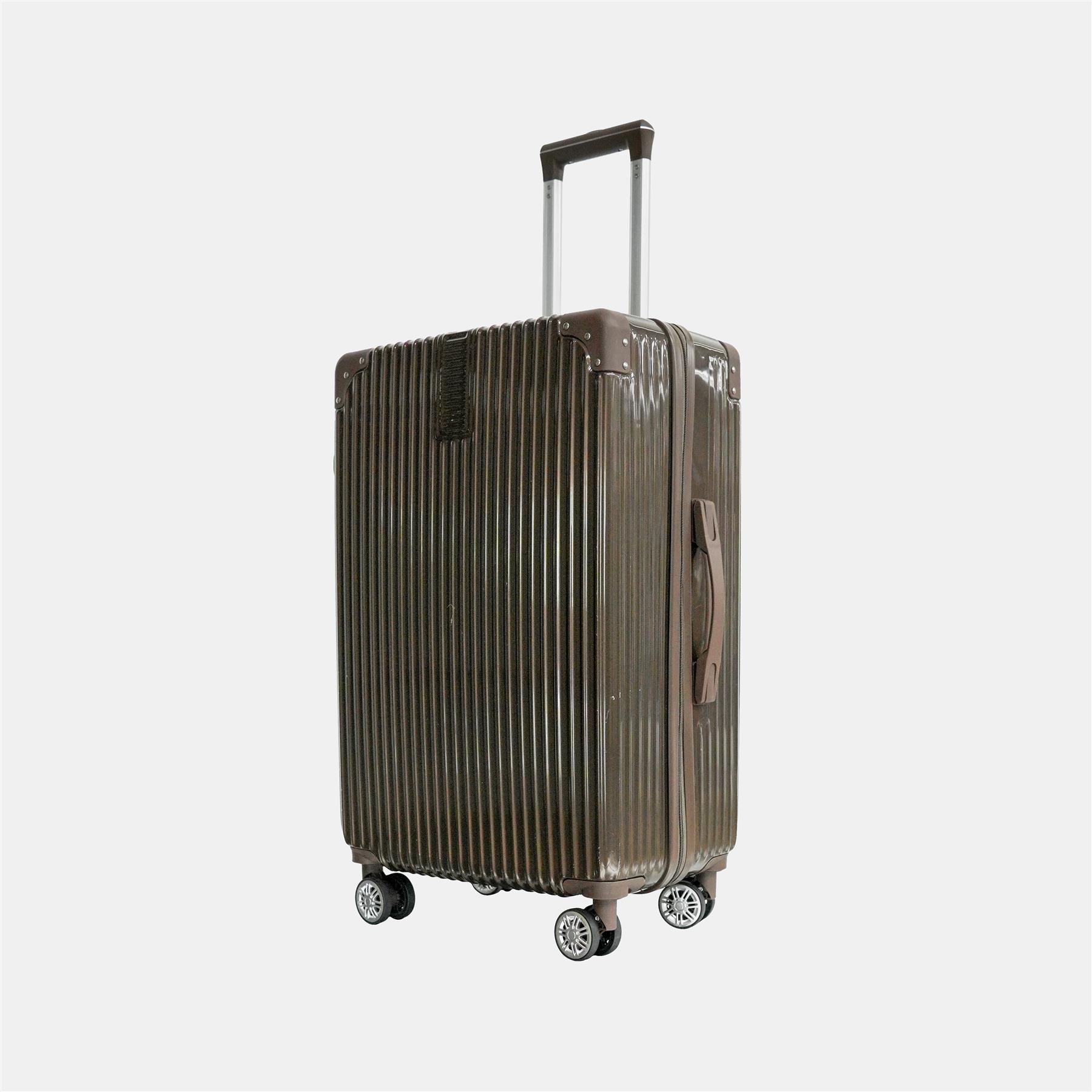 OHS Metallic Effect Suitcase Set 3-Piece Hard Shell Luggage 4 Wheel ABS