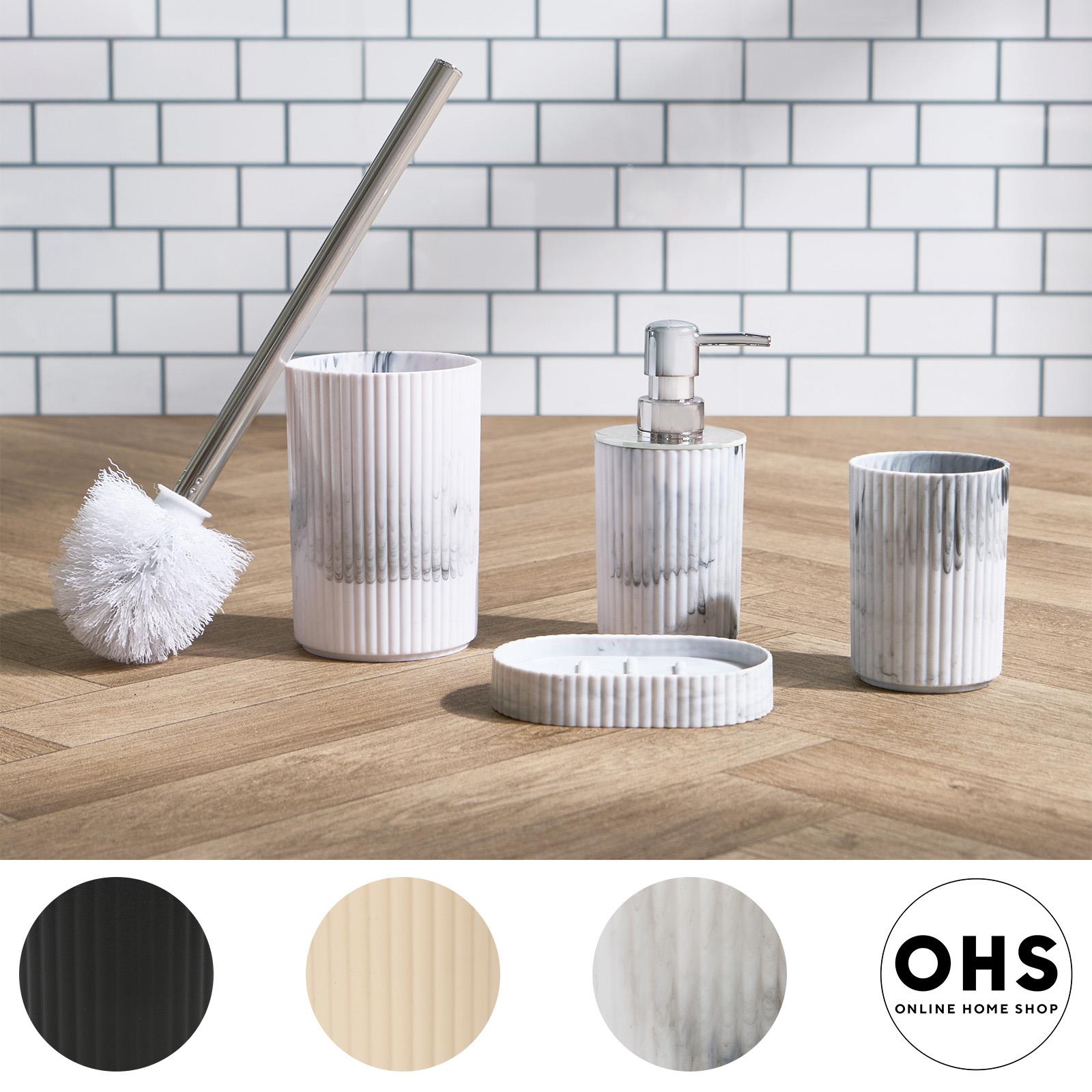 Bathroom Accessories 4 Piece Set Ribbed Soap Dispenser Holder Tumbler Toothbrush