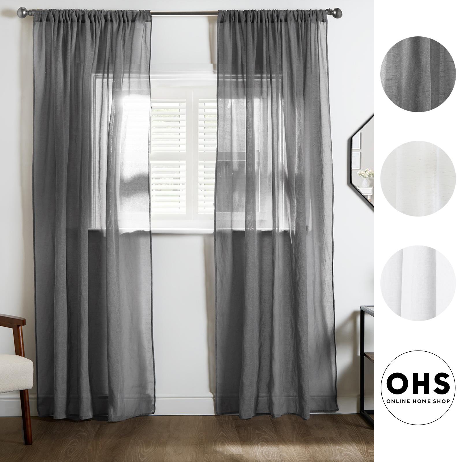 OHS Linen Look Voile Net Curtains 2 Panels Rod Slot Top Pair Home Set 55x87