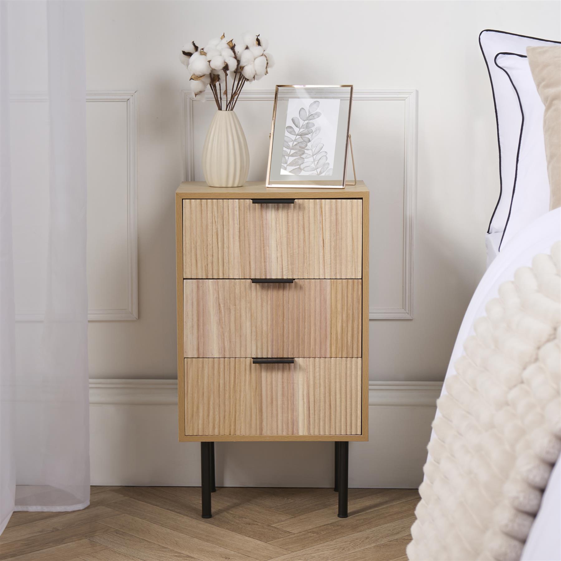 Ribbed Bedside Table Modern Bedroom 3/4 Draw Office Nightstand Living Room Unit - Picture 27 of 71