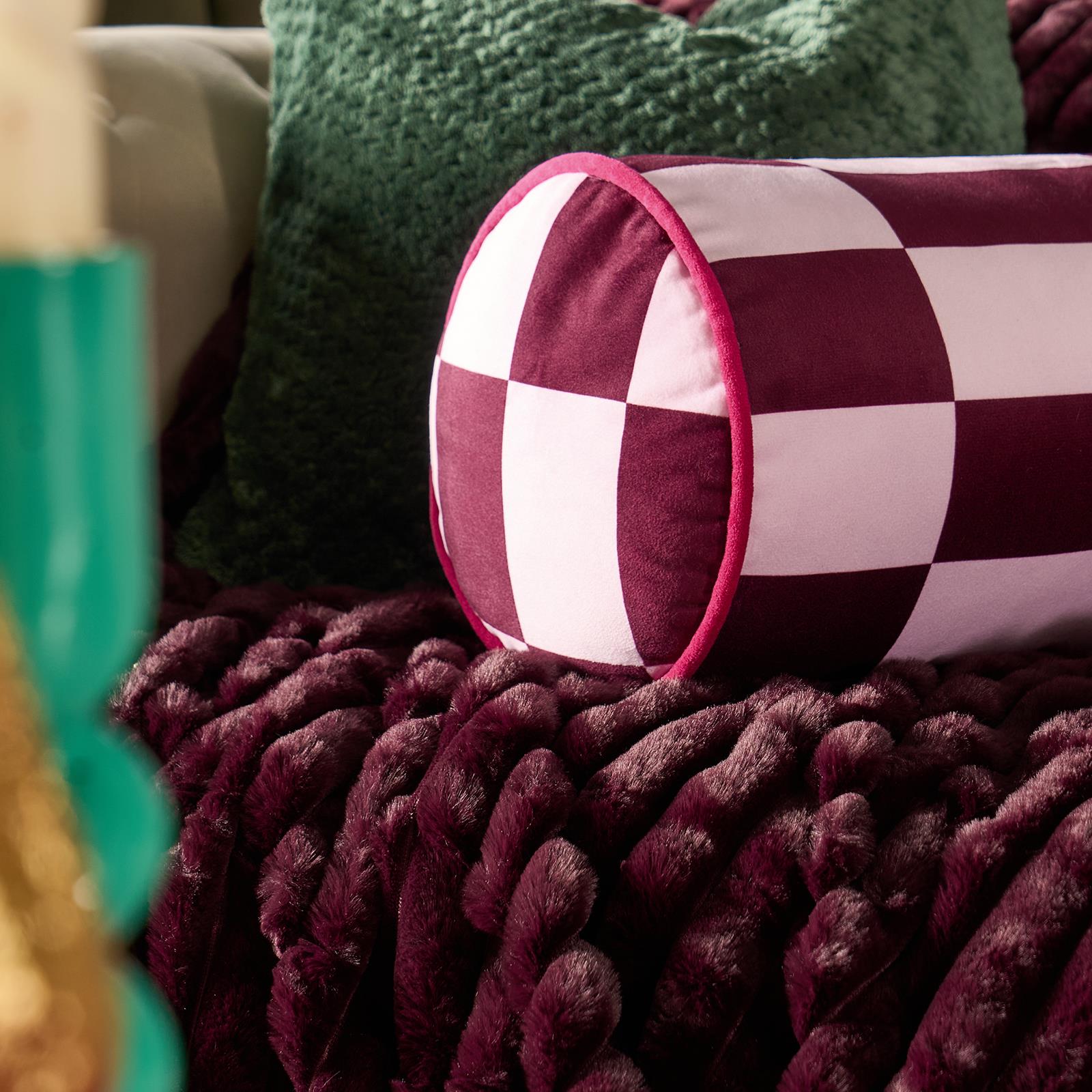 OHS Checkerboard Print Bolster Pillow Piped Matte Velvet Back Support Cushion