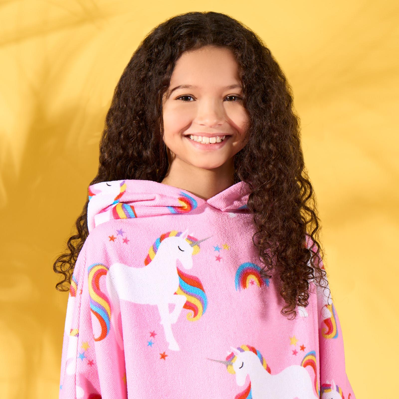 Kids Poncho Beach Towel Hooded Quick Dry Microfibre Holiday Swimming Absorbent - Picture 131 of 139