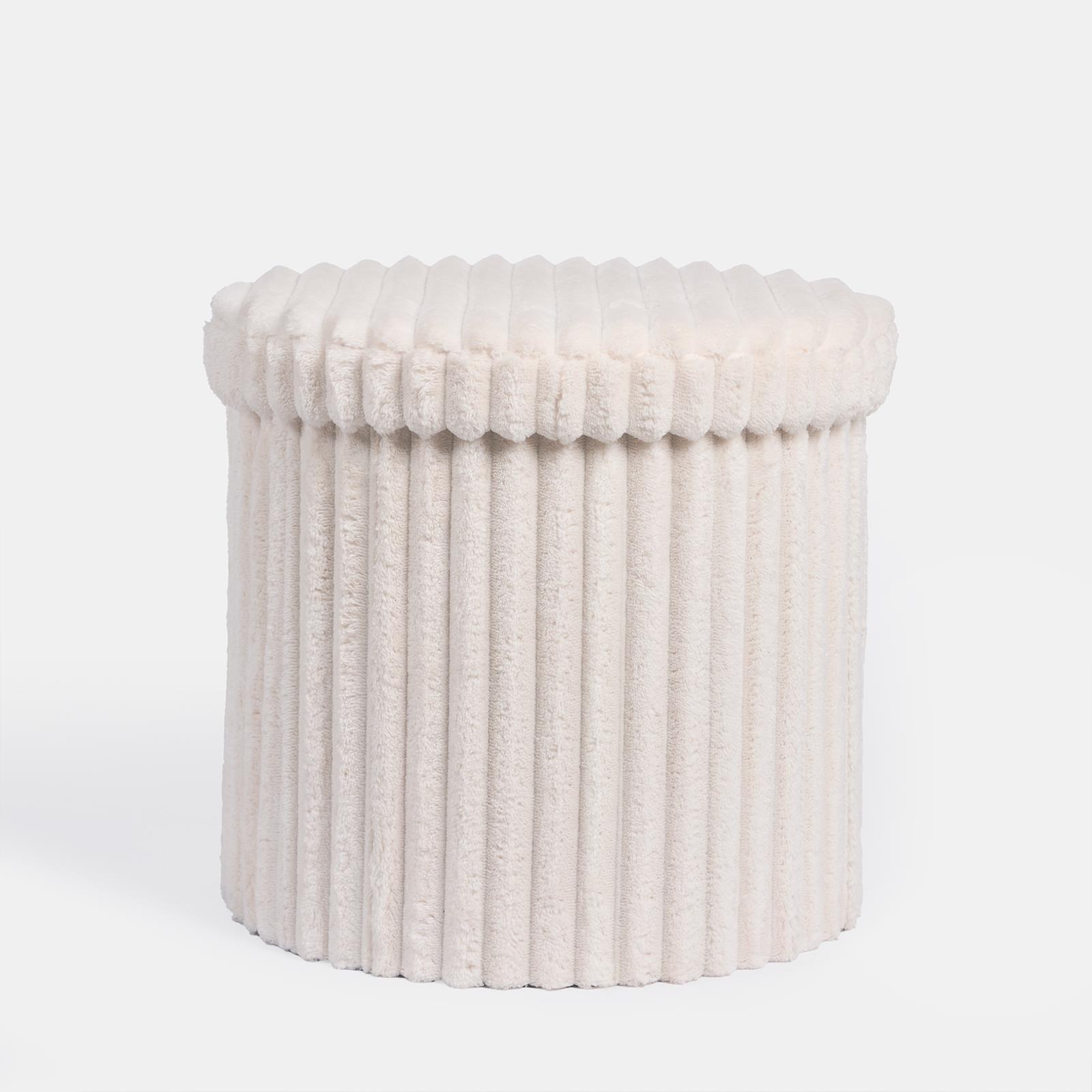 OHS Storage Box Lid Ottoman Folding Ribbed Fleece Footstool Tub Seat