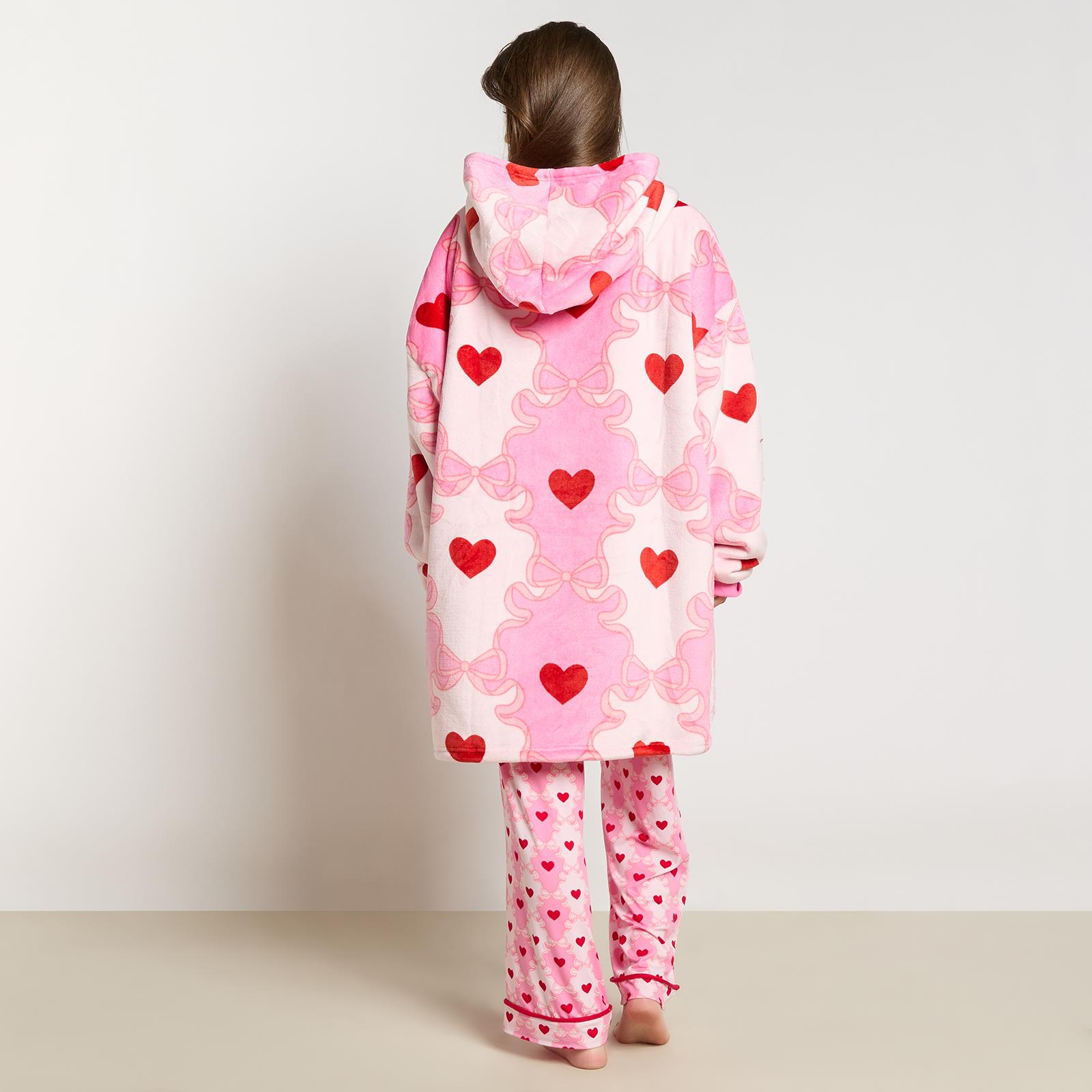 OHS Bow Lattice Hoodie Blanket Sherpa Lined Fleece Wearable Throw Thermal
