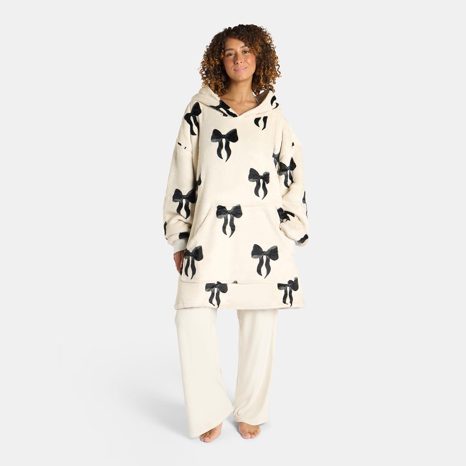 OHS Bows Print Hooded Blanket Adult Kids Sherpa Lined Winter Family Hoodie