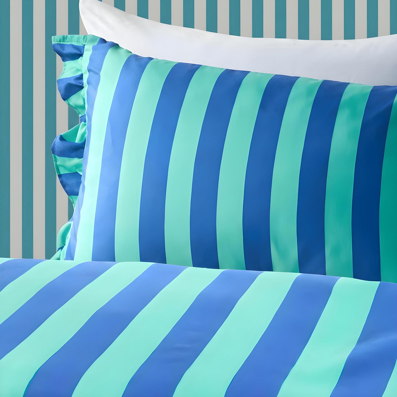 Frill Duvet Cover Bedding Set Pillowcase Stripe Quilt Luxury Double King Size