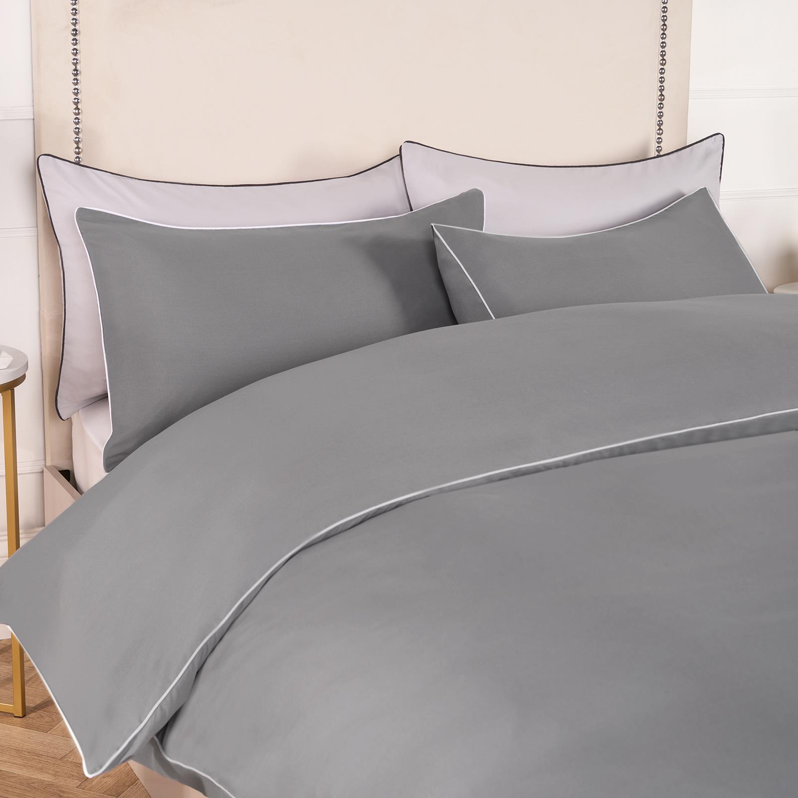 OHS Piped Edge Duvet Cover Set Soft Quilt Pillowcase Bedding Double King Size