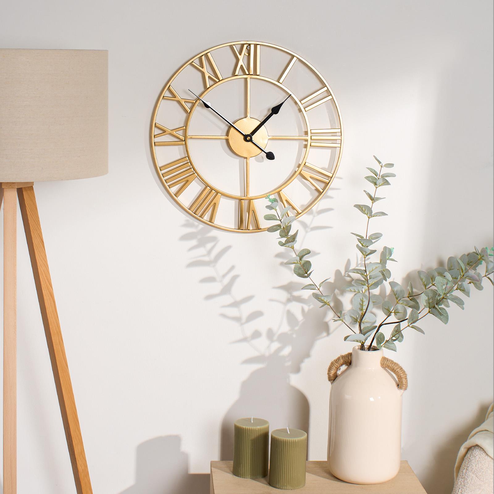 Large Wall Clock Roman Numerals Skeleton Big Open Round Face Living Room Kitchen - Picture 12 of 23
