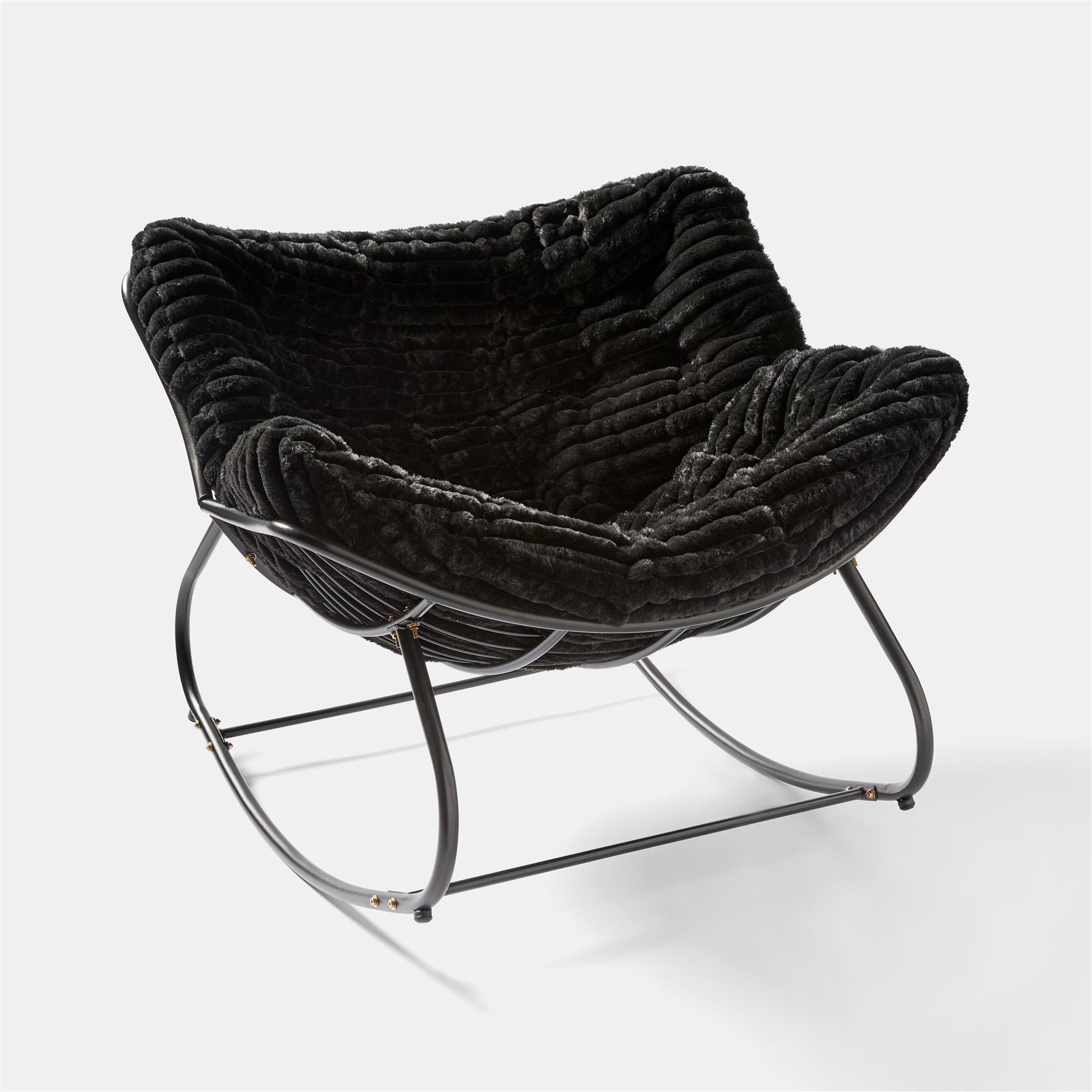 OHS Rocking Chair Ribbed or Smooth Faux Fur Upholstered Metal Frame Cushioned