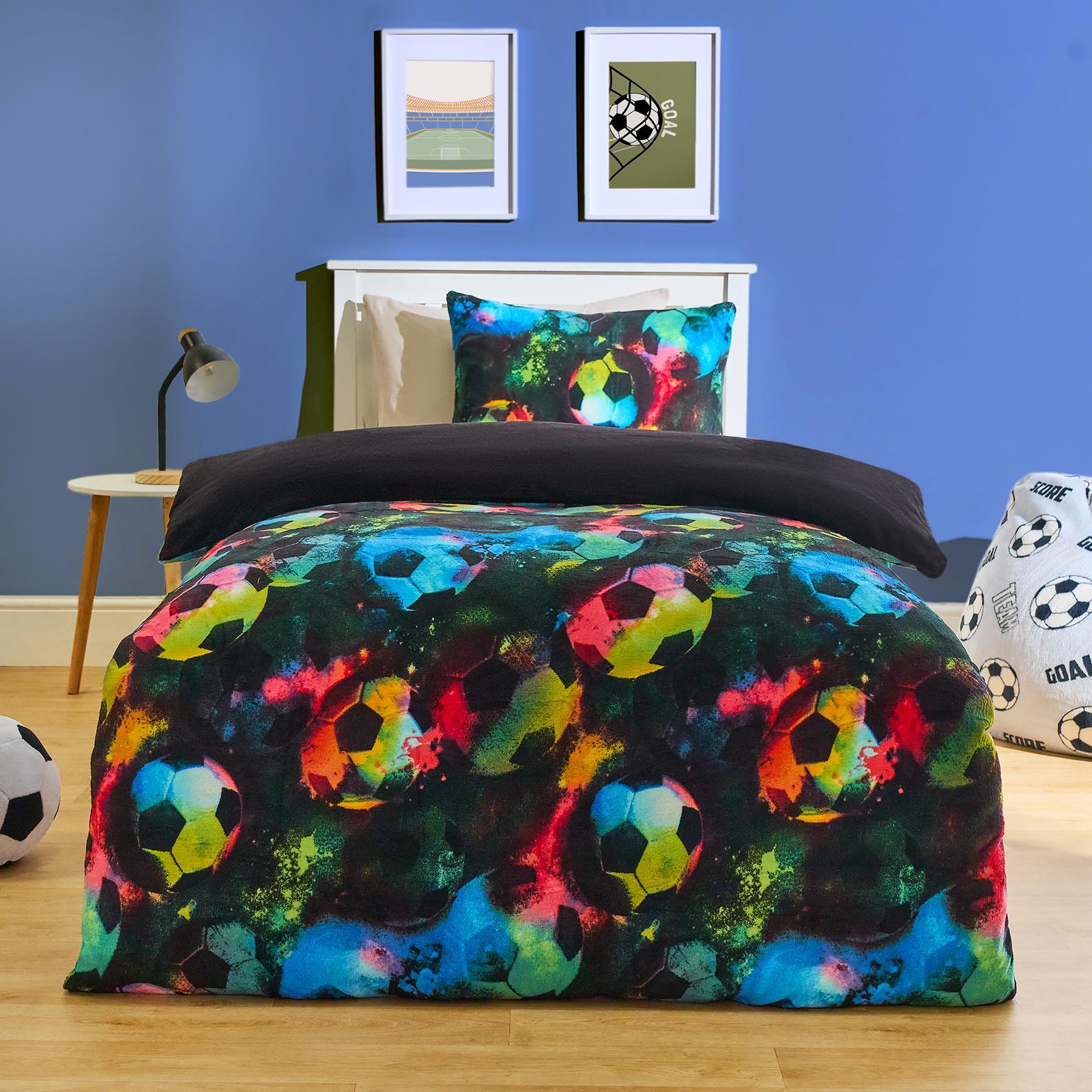Football Fleece Duvet Cover Kids Warm Reversible Bedding Supersoft Thermal Quilt