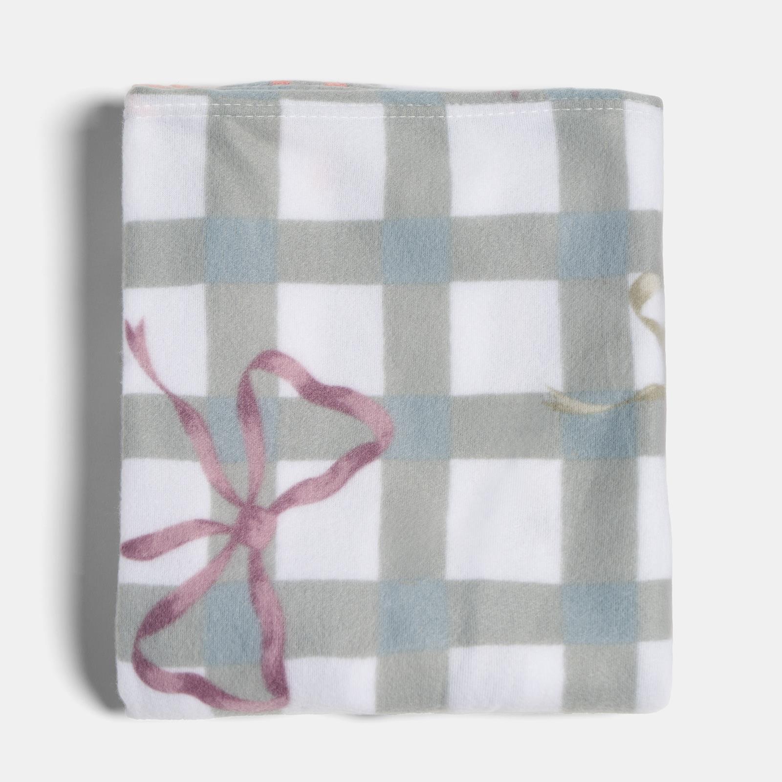 OHS Bow Gingham Throw Soft Blanket Polar Fleece Lightweight Bedspread