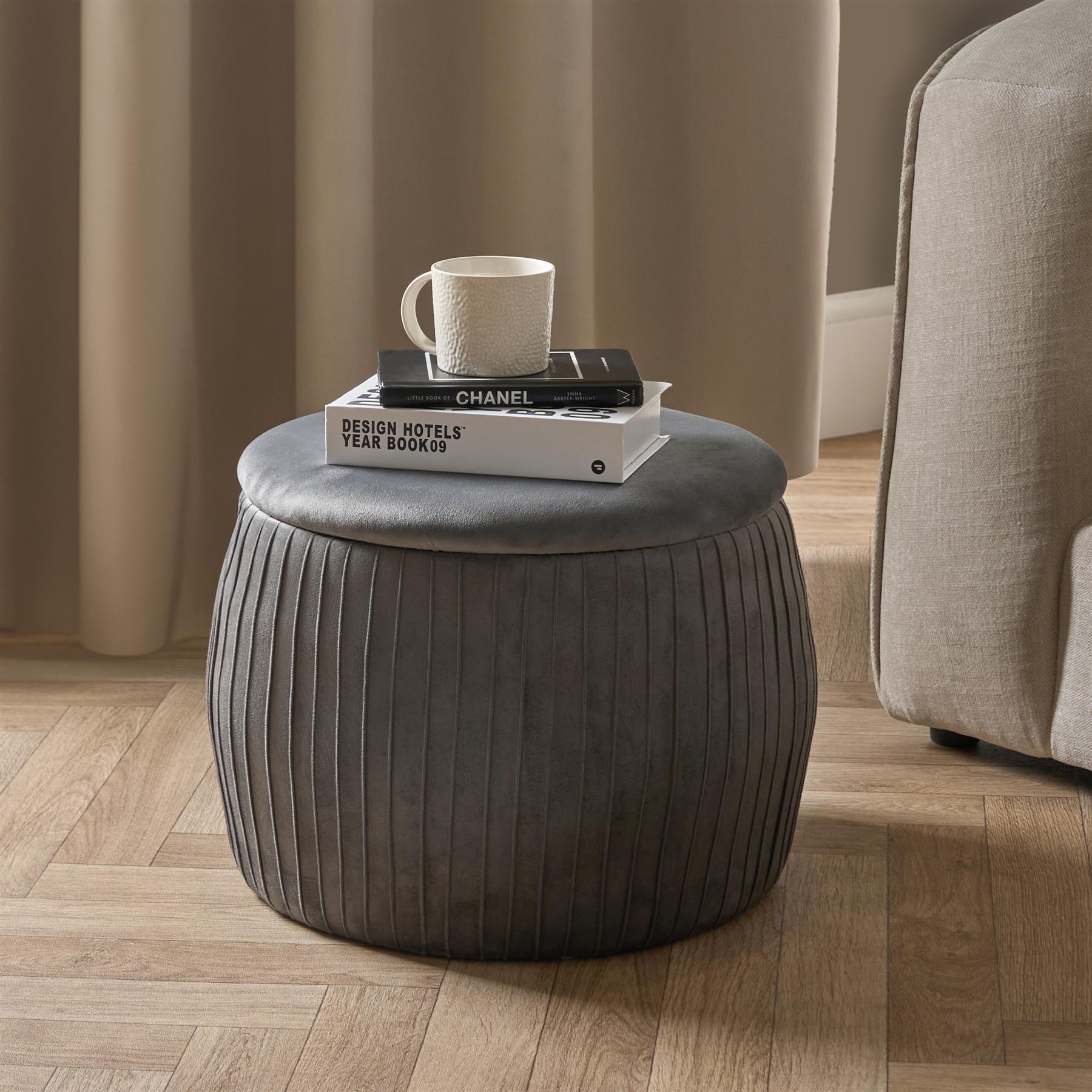 Ottoman Storage Stool Matte Velvet Pleated Home Decor Vanity Pouffe Chair Seat