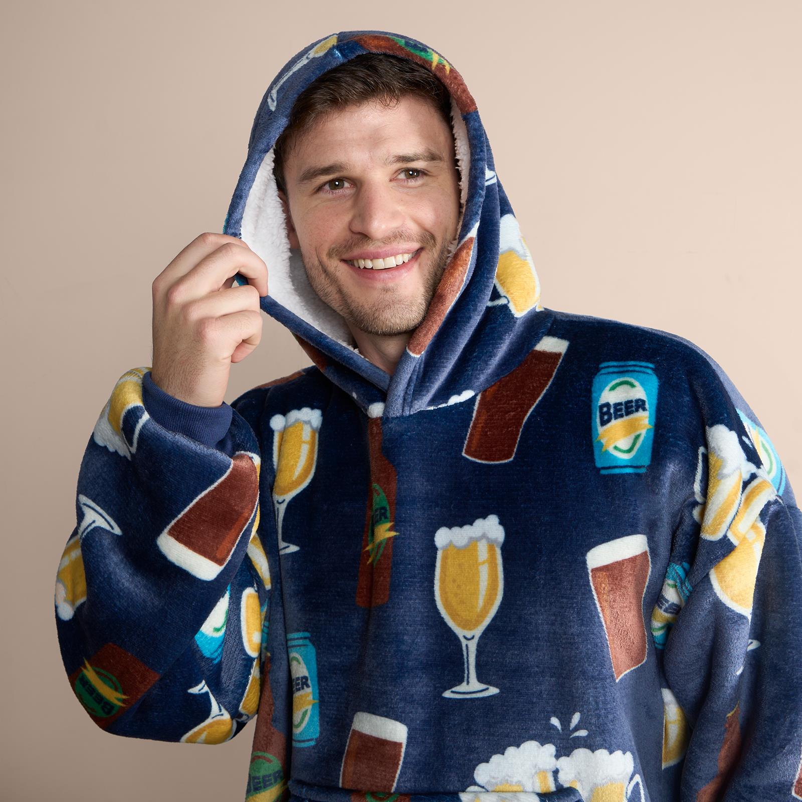 Beer Hoodie Blanket Sweatshirt Sherpa Fleece Oversized Jumper Throw Plush Warm
