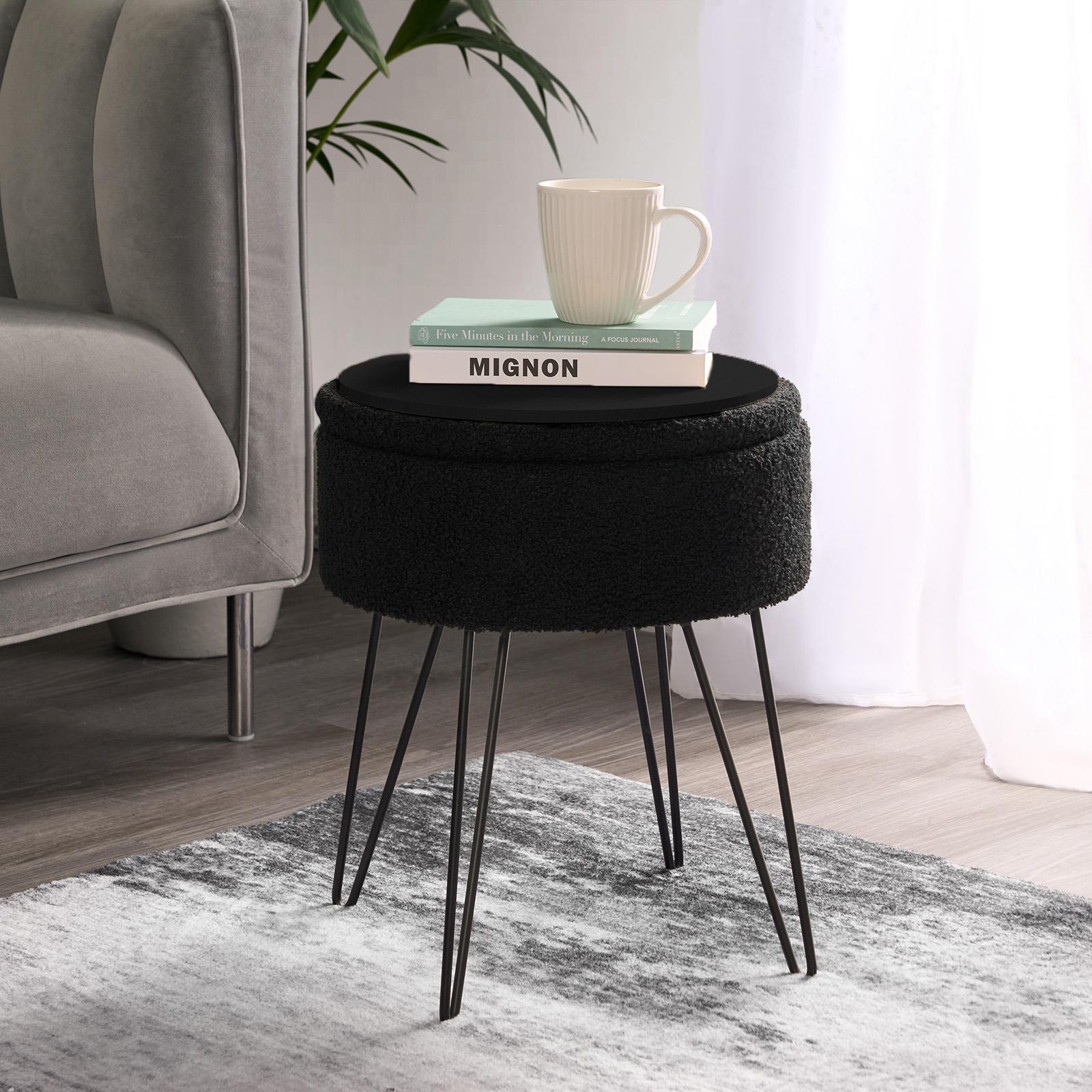 Foot Stool Storage Seat Chair Dressing Table Vanity Pouffe Ottoman Boucle Fleece