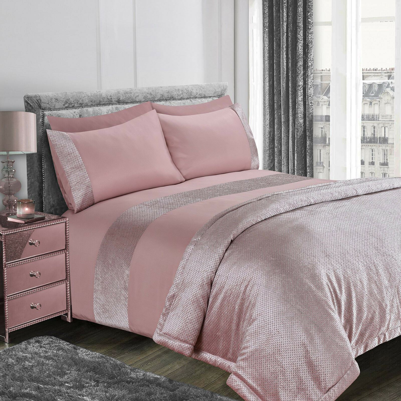 Sienna Velvet Glitter Duvet Cover with Pillow Case Set Bedspread