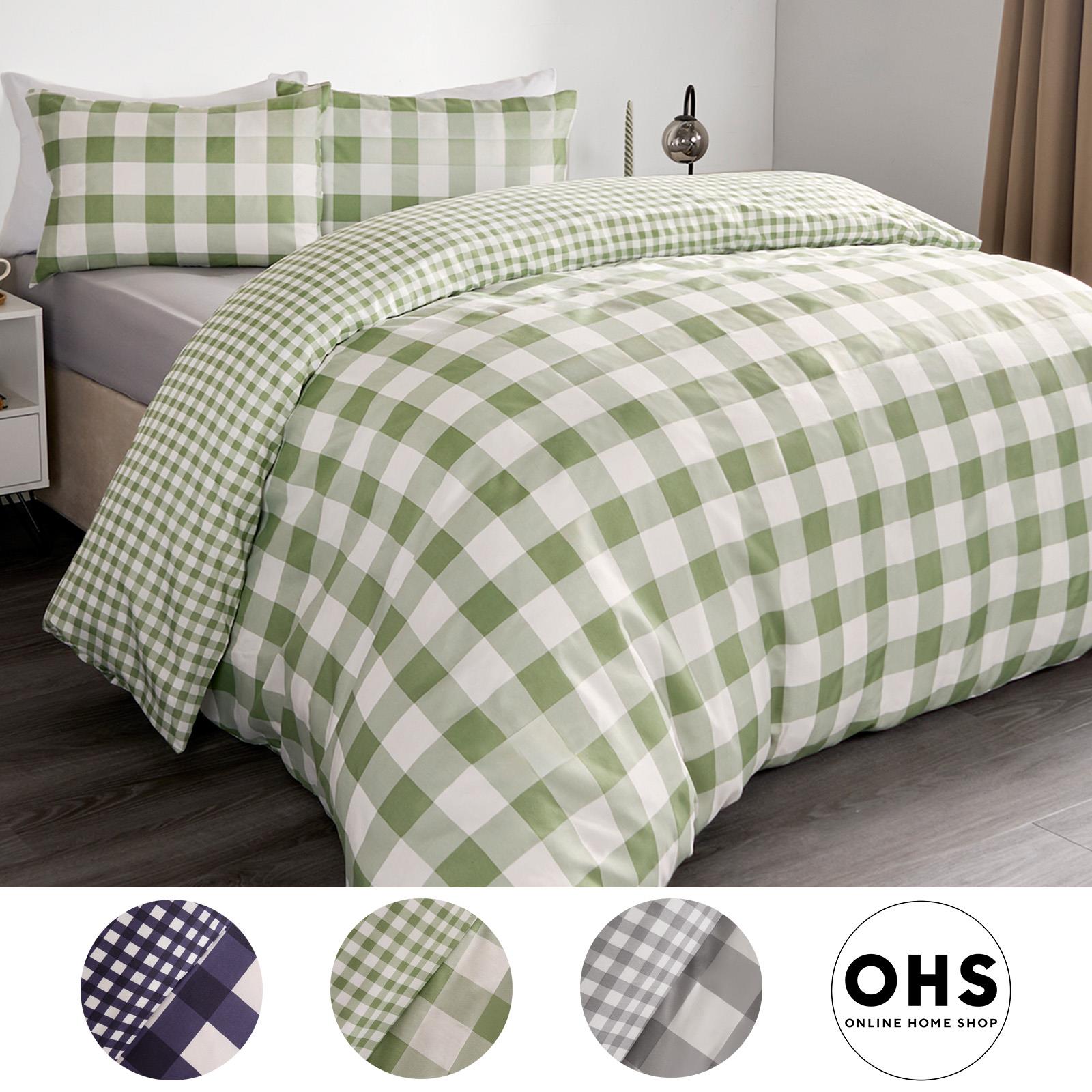 OHS Gingham Duvet Cover Bedding Set Check Quilt Pillowcase Reversible