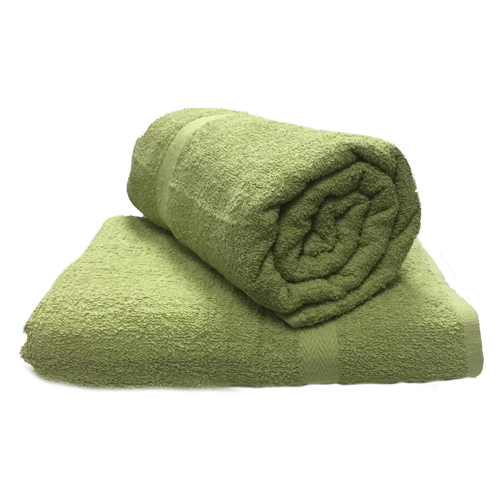 2 x Large 100 Cotton Soft Bath Towel Sheets 90 x 140 cm Olive Green