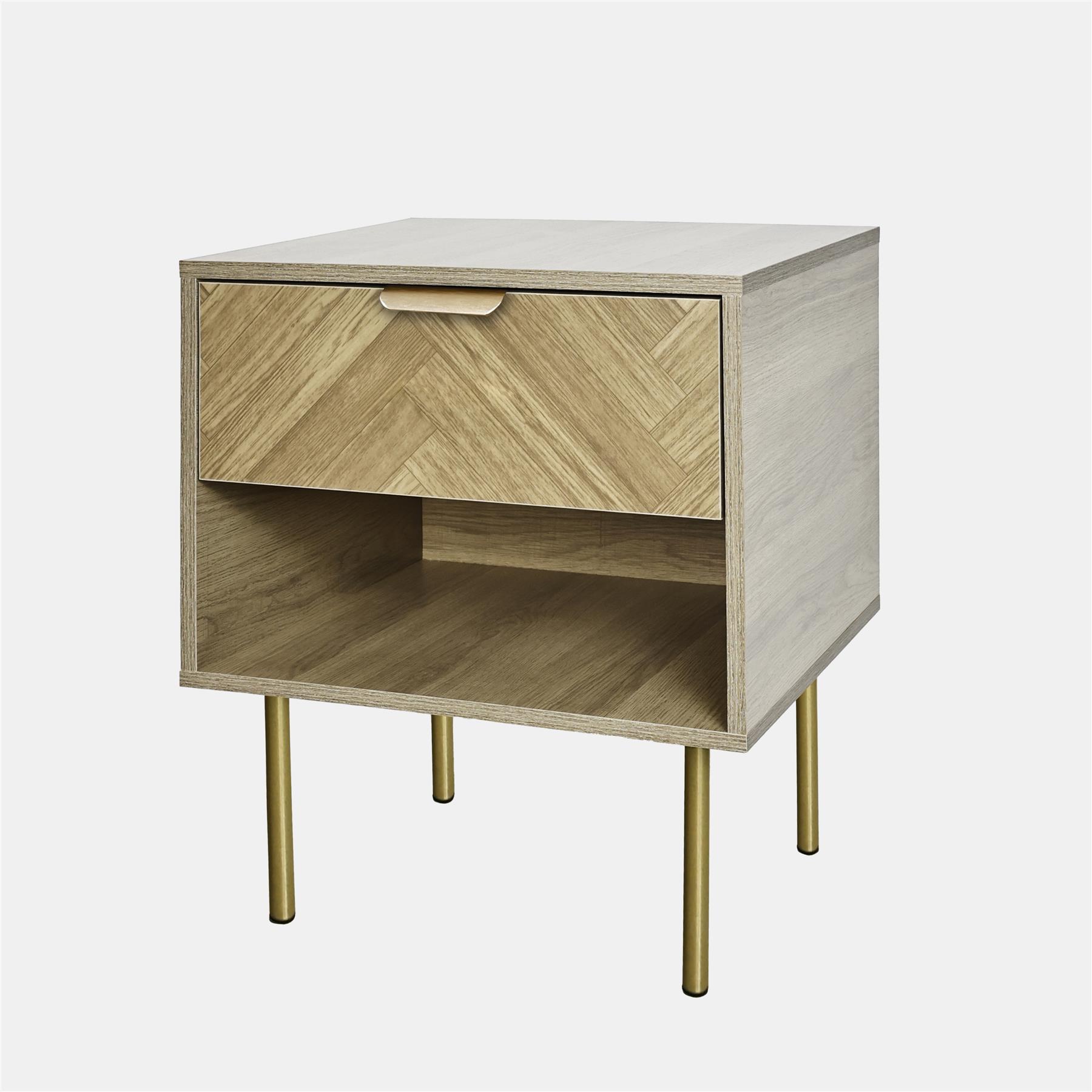 OHS Chevron Bedside Nightstand 1 Drawer Storage Unit Wooden End Table