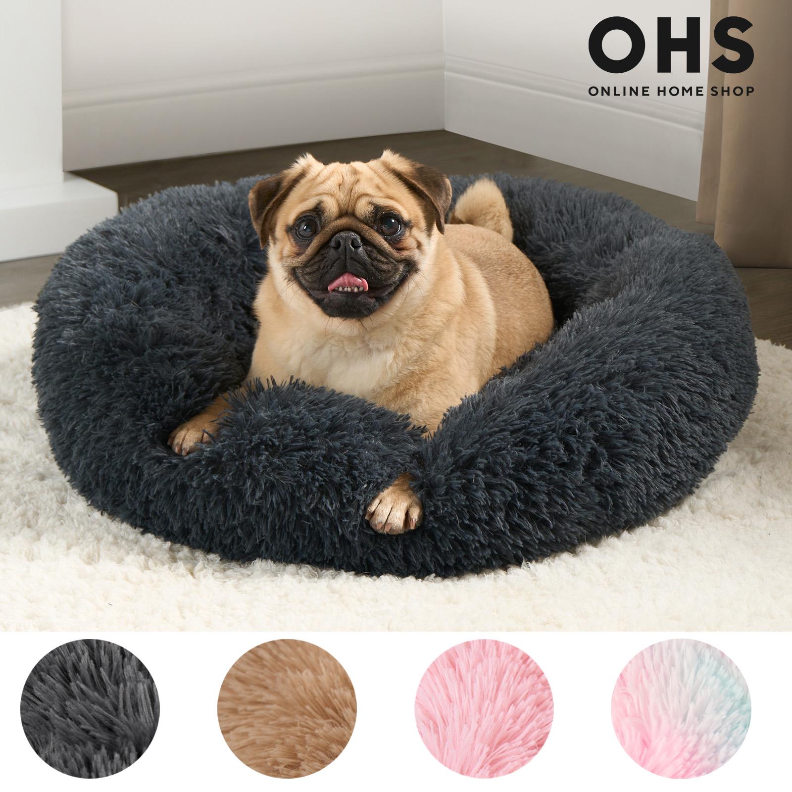OHS Pet Bed Calming Fluffy Plush Fleece Dog Anti Anxiety Round Donut Washable