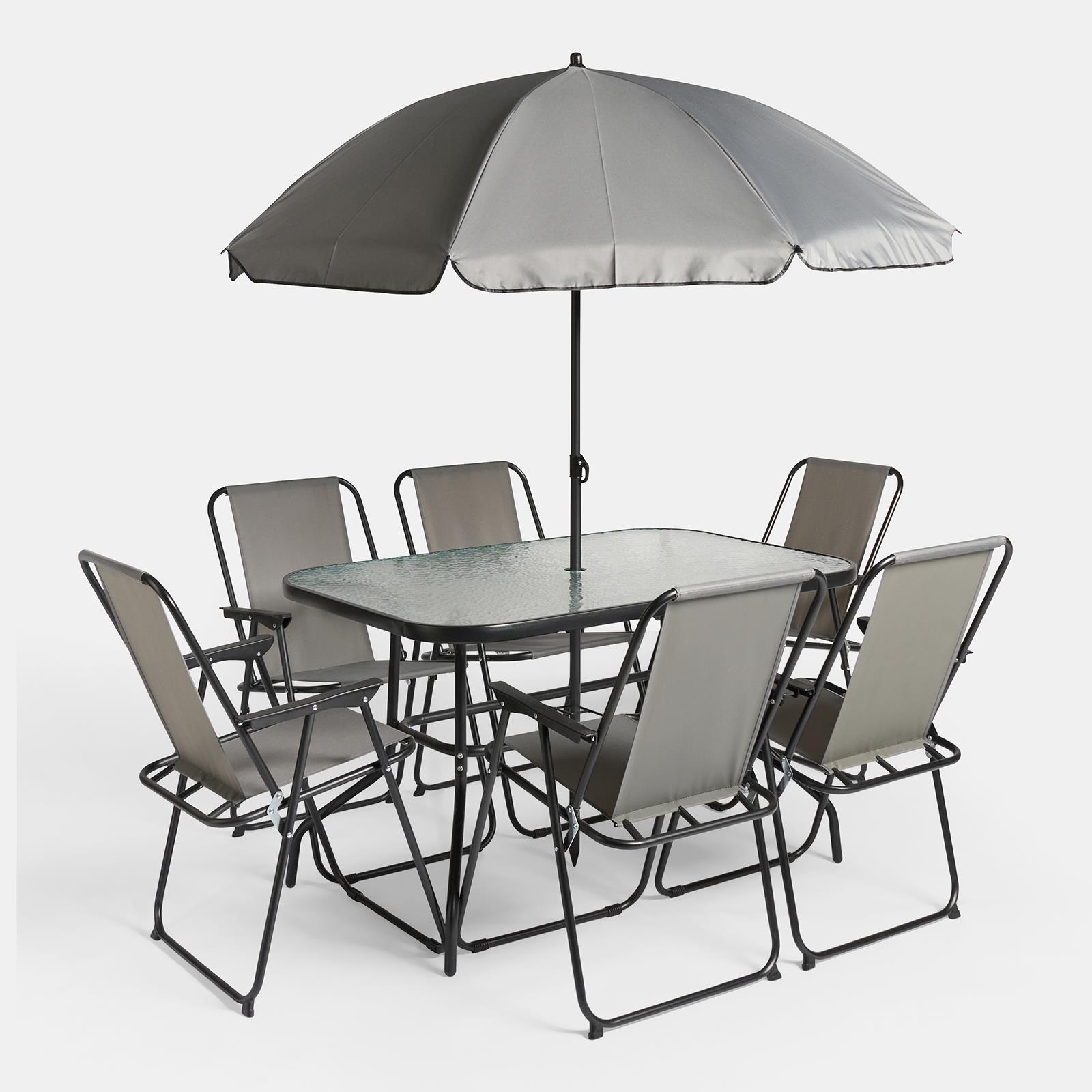 OHS 8 Piece Patio Set Foldable Table Chairs Parasol Outdoor Garden Furniture