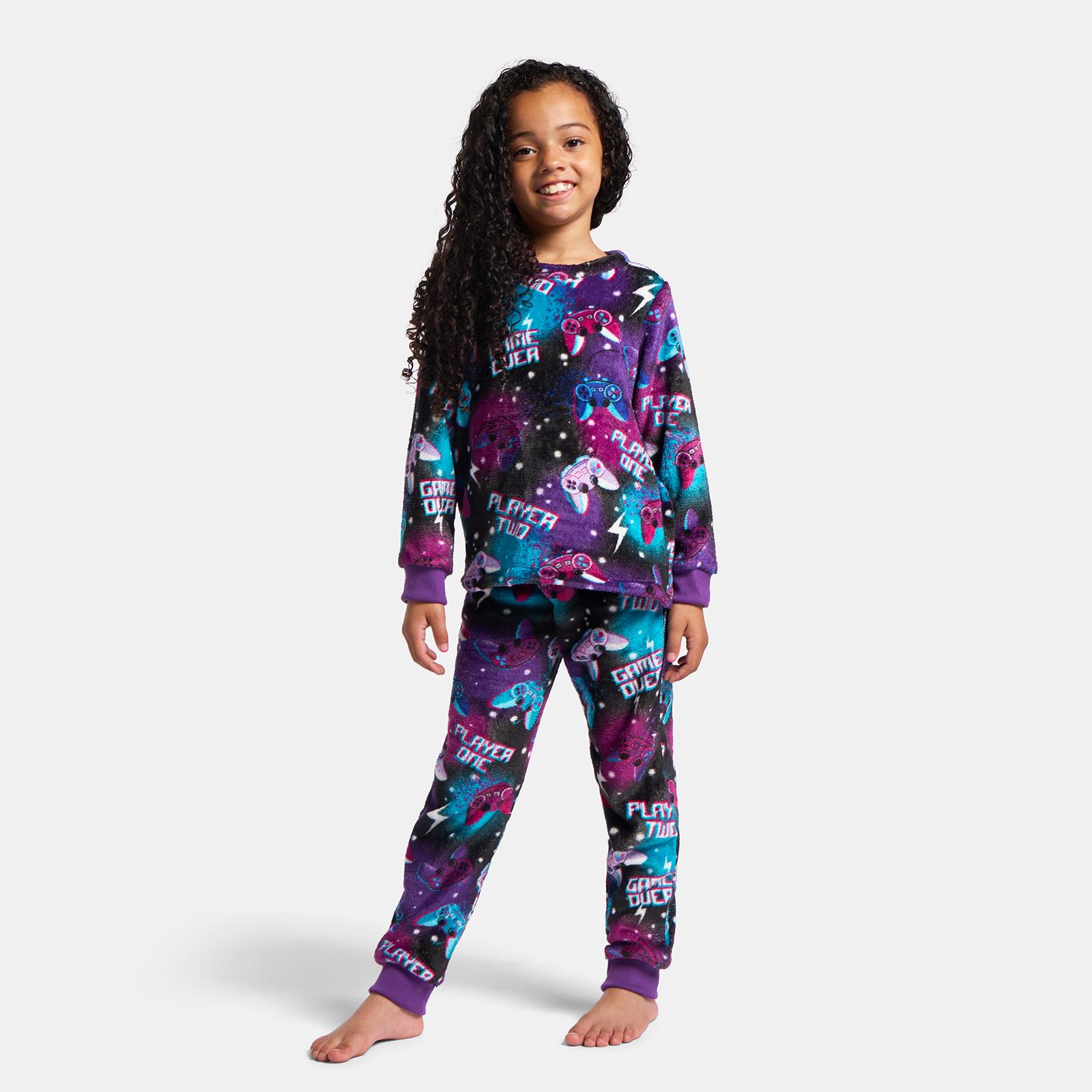 OHS Print Pyjama Set Pull Over Soft Fleece Kids Winter Loungewear Nightwear