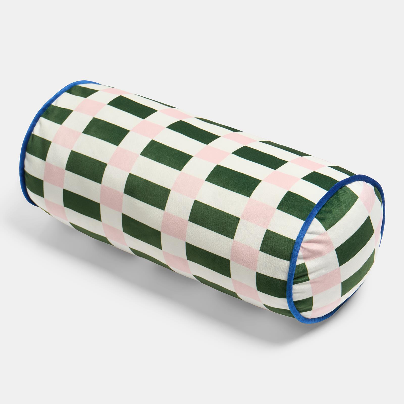 OHS Checkerboard Print Bolster Pillow Piped Matte Velvet Back Support Cushion