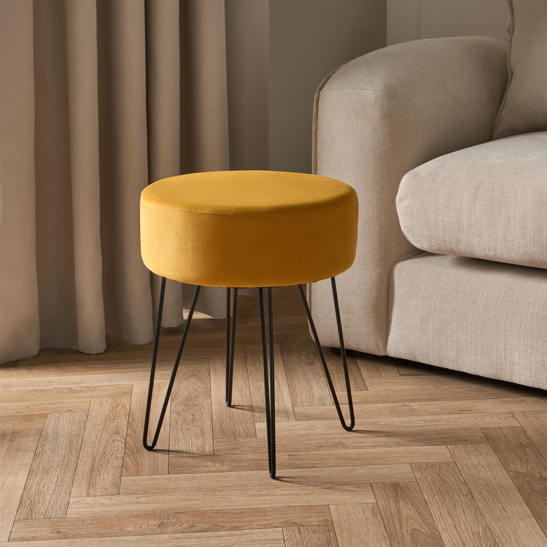 Dressing Table Stool Velvet Round Makeup Vanity Seat Chair Metal Legs Pouffe