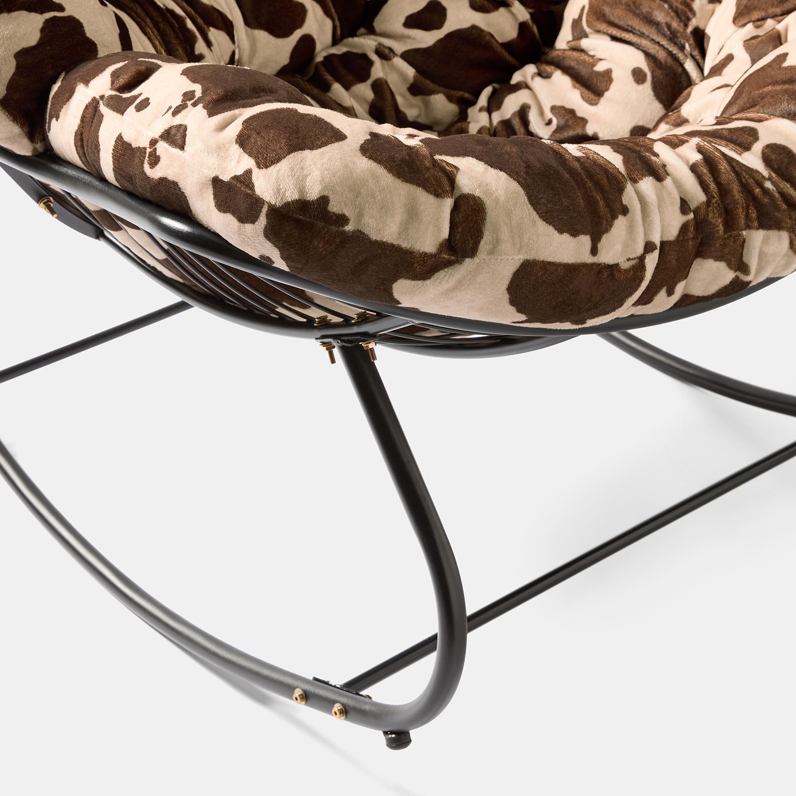 OHS Rocking Chair Ribbed or Smooth Faux Fur Upholstered Metal Frame Cushioned