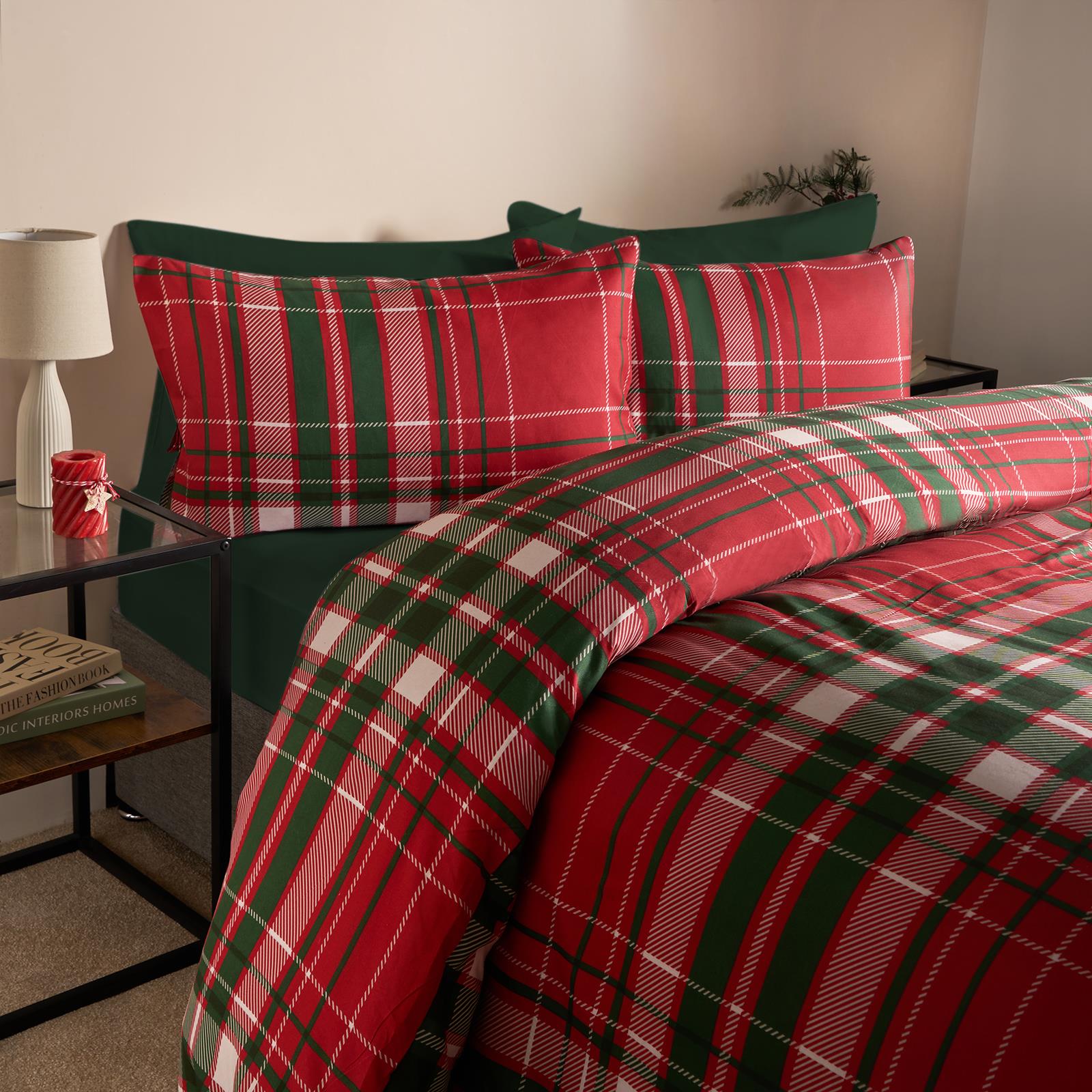 Christmas Check Duvet Cover Bedding Set Pillowcase Reversible Soft Tartan Quilt