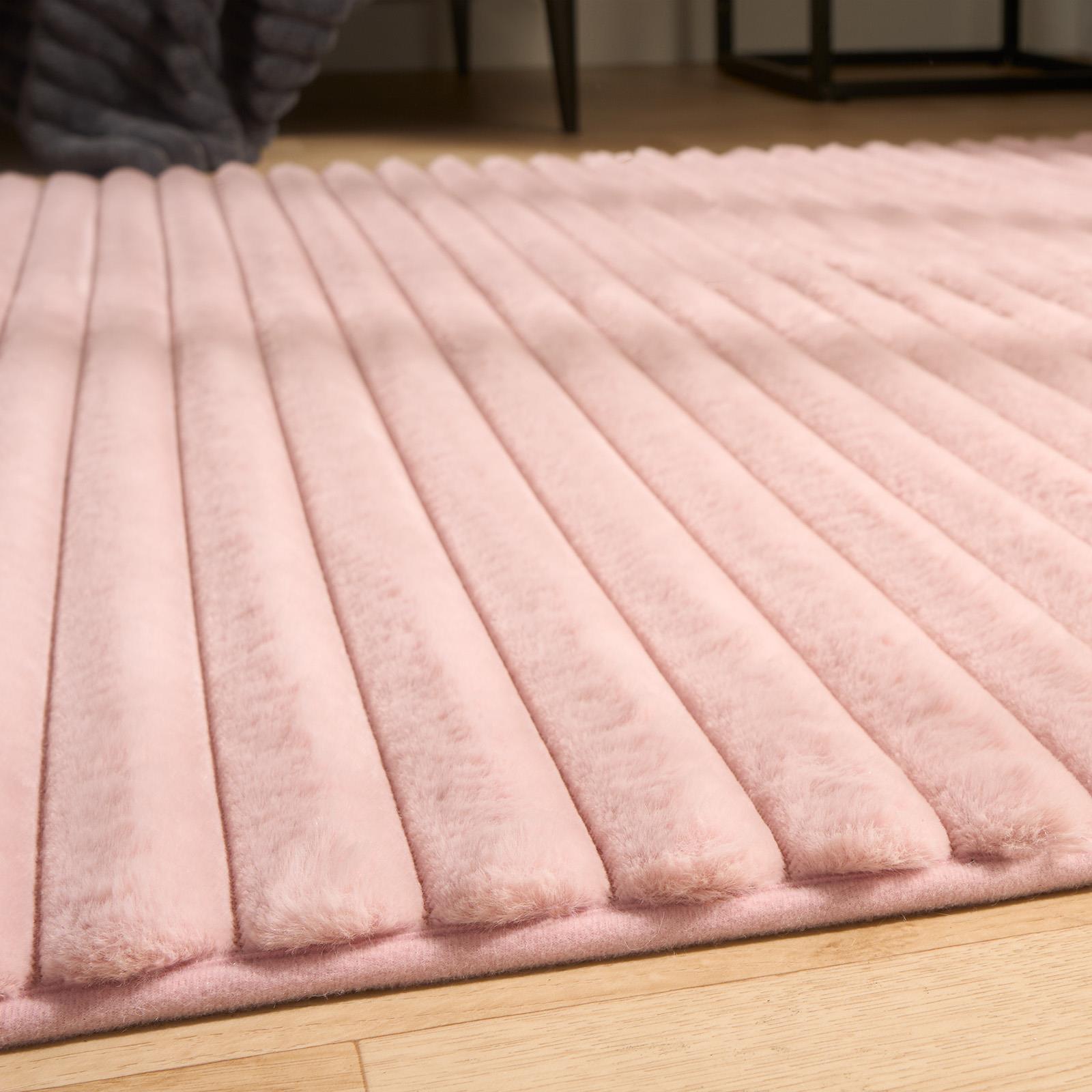 Faux Fur Rug Living Room Ribbed Large Mat Luxury Carpet Anti Slip Floor Runner