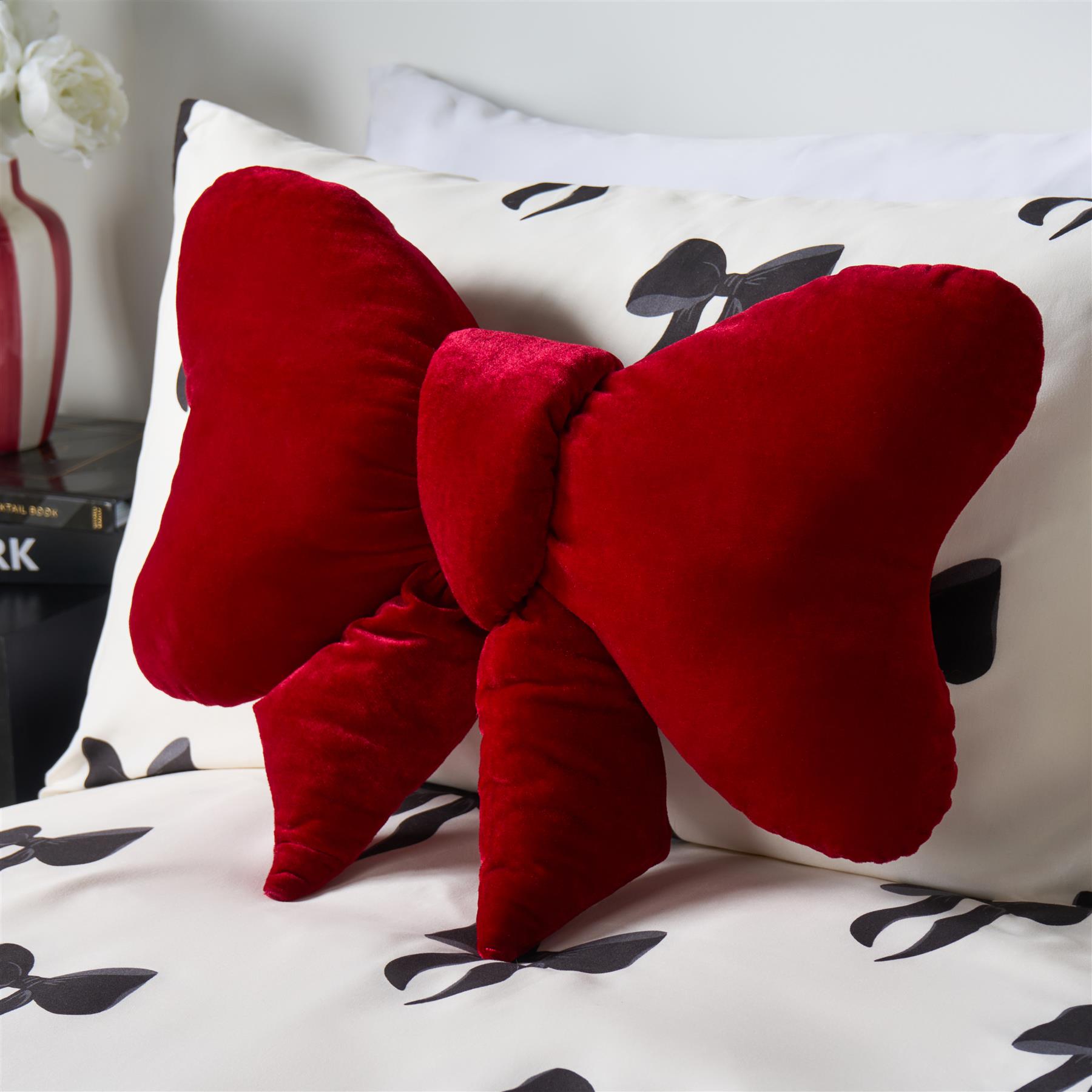 OHS Bow Shaped Cushion Velvet Decorative Filled Scatter Pillow Gift