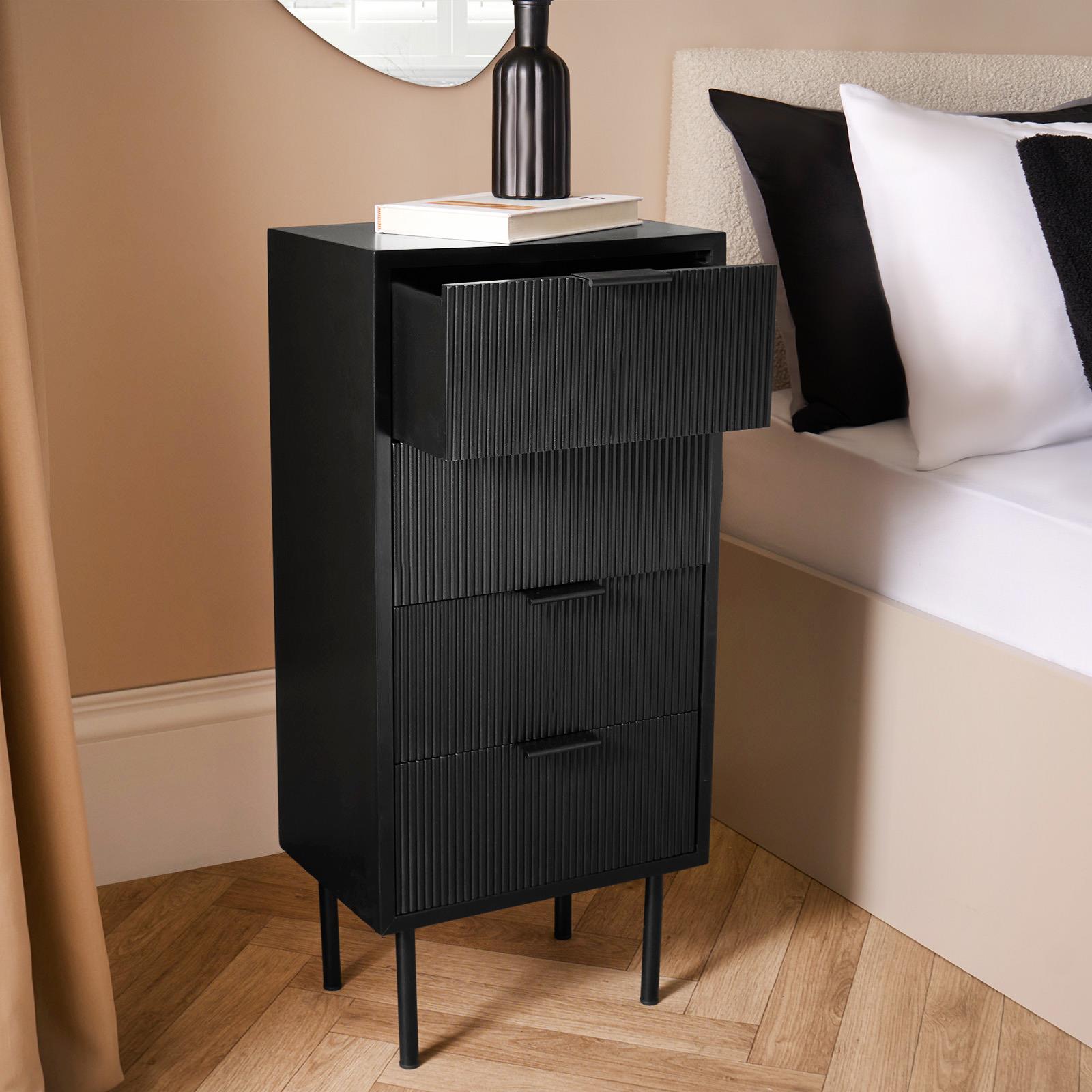Ribbed Bedside Table Modern Bedroom 3/4 Draw Office Nightstand Living Room Unit - Picture 55 of 71