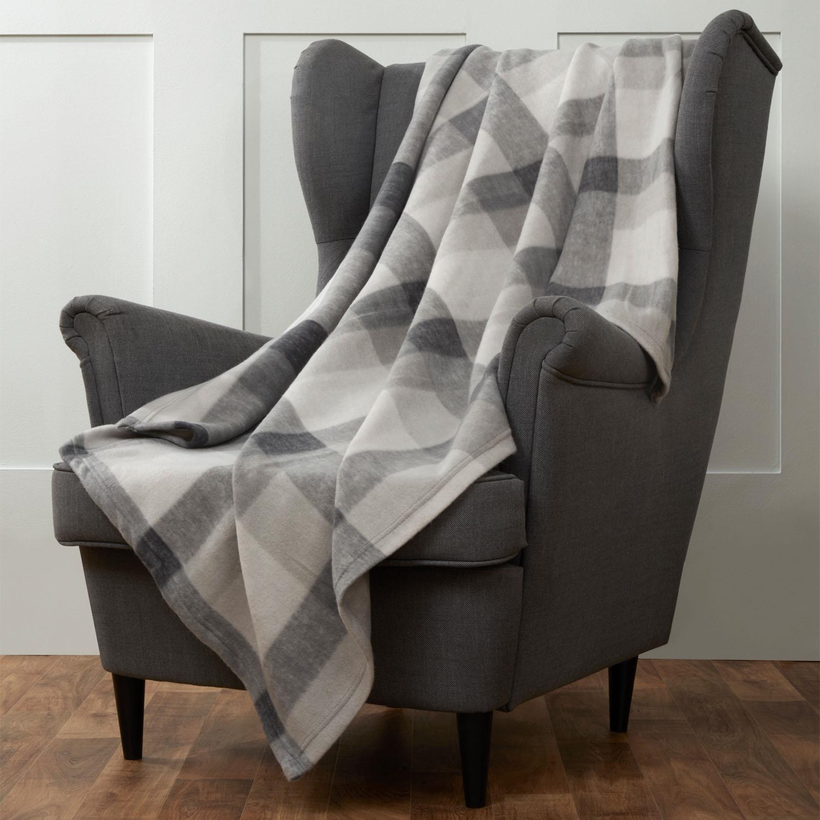 Dreamscene Tartan Check Throw Over Bed Warm Soft Blanket, Grey 120 x