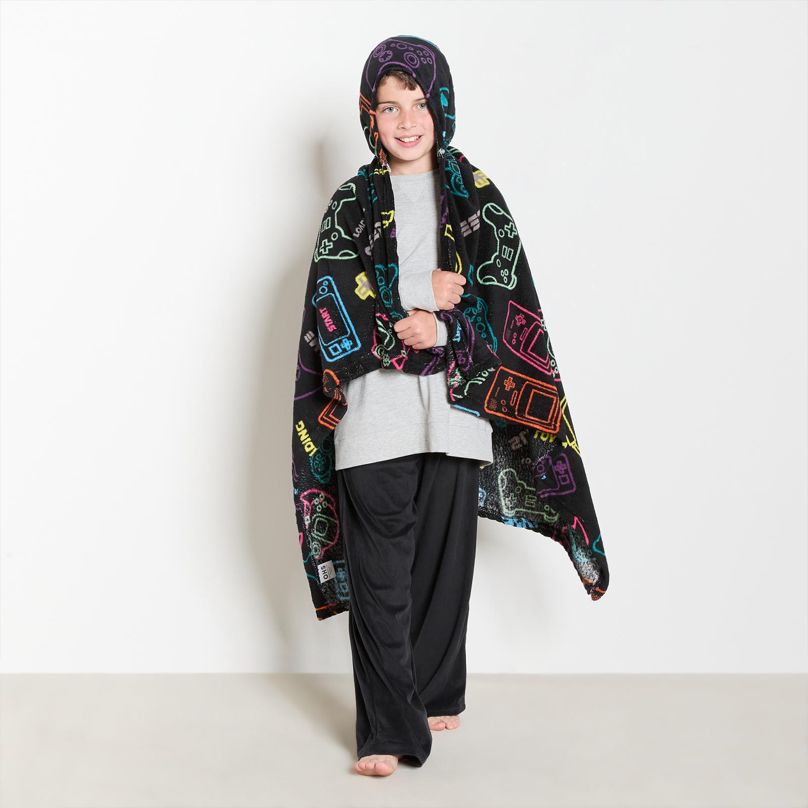 OHS Kids Hooded Throw Novelty Print Flannel Fleece Winter Warm Wearable Blanket
