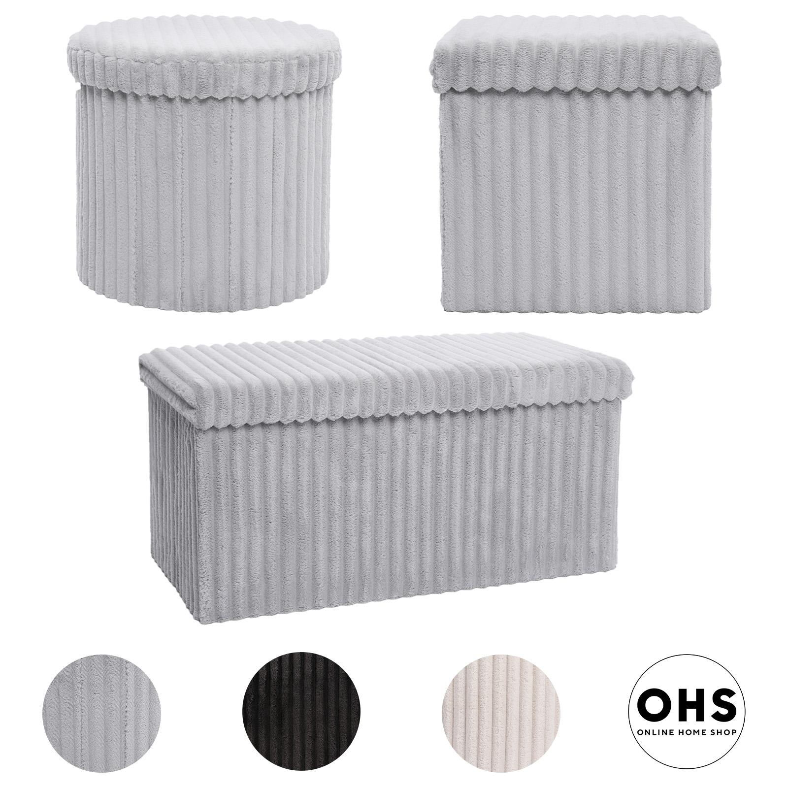 OHS Storage Box Lid Ottoman Folding Ribbed Fleece Footstool Tub Seat