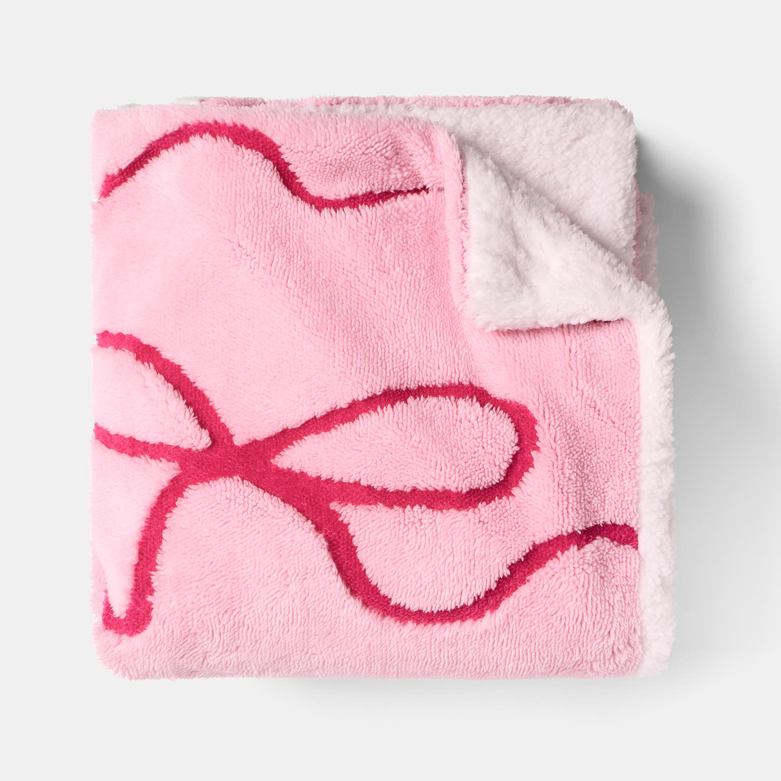OHS Bows Throw Tufted Teddy Fleece Blanket Winter Soft Warm Bedspread