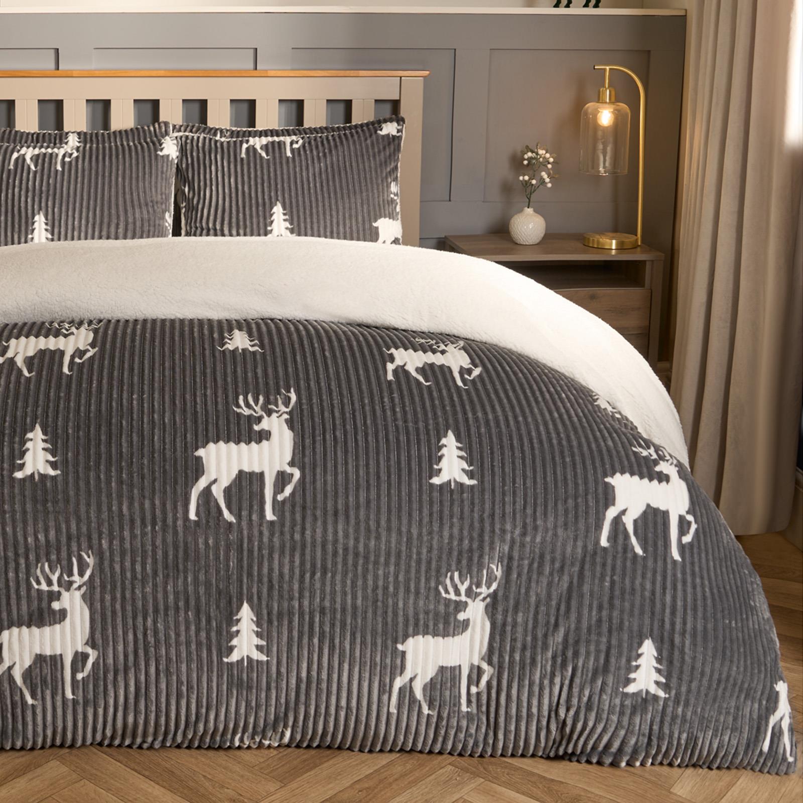 Stag Duvet Cover Pillowcase Bedding Set Soft Ribbed Fleece Quilt Double King Bed