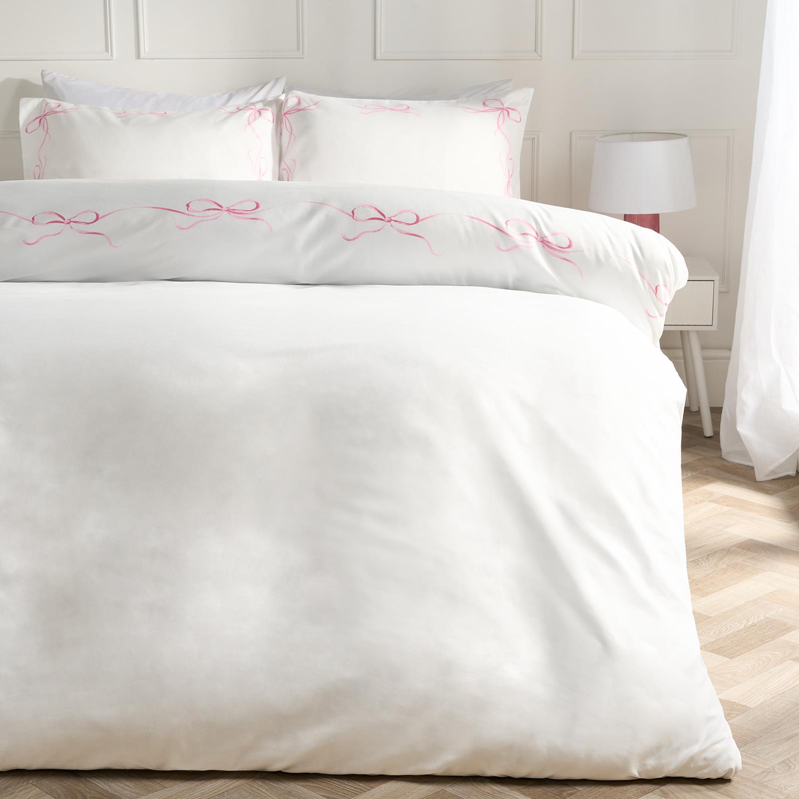 OHS Bow Border Bedding Set Microfibre Print Duvet Cover with Pillowcase