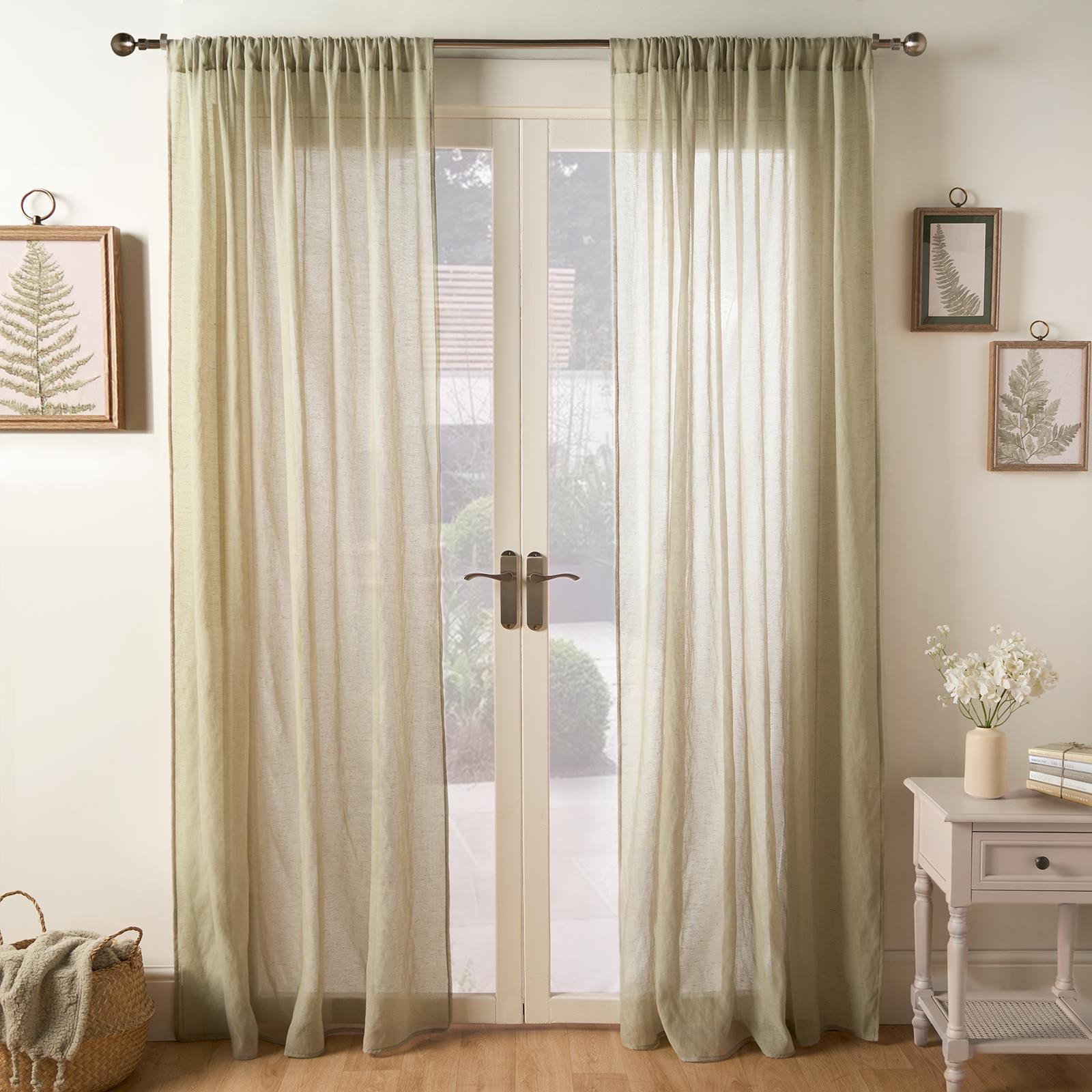 OHS Linen Look Voile Net Curtains 2 Panels Rod Slot Top Pair Home Set 55x87