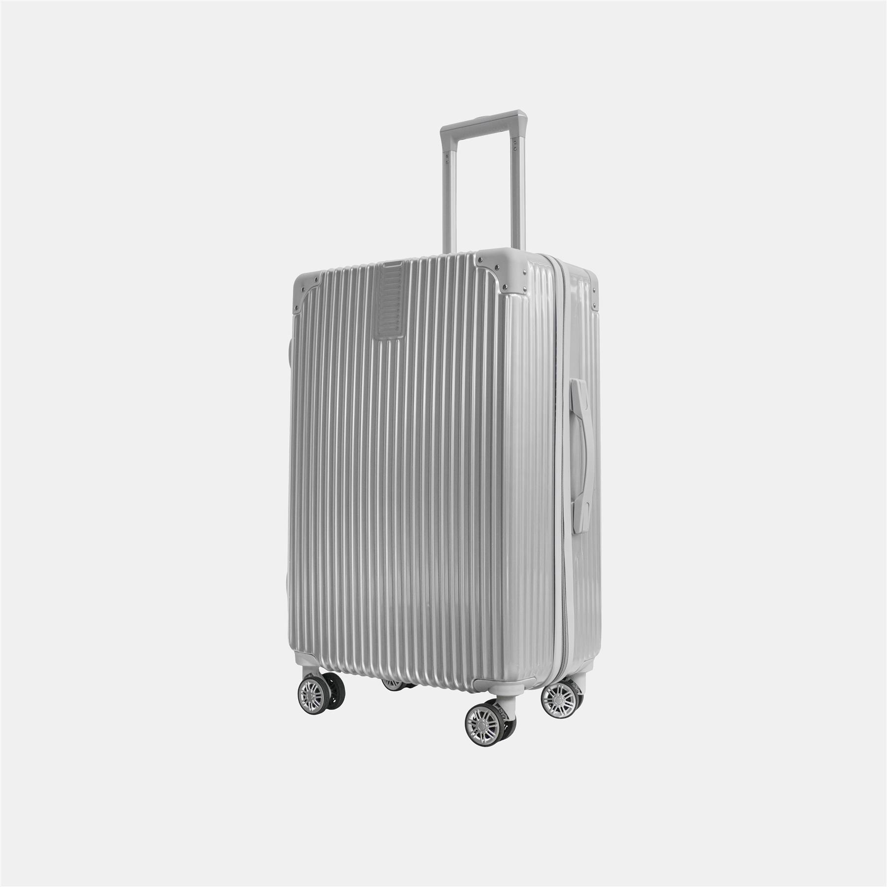OHS Metallic Effect Suitcase Set 3-Piece Hard Shell Luggage 4 Wheel ABS