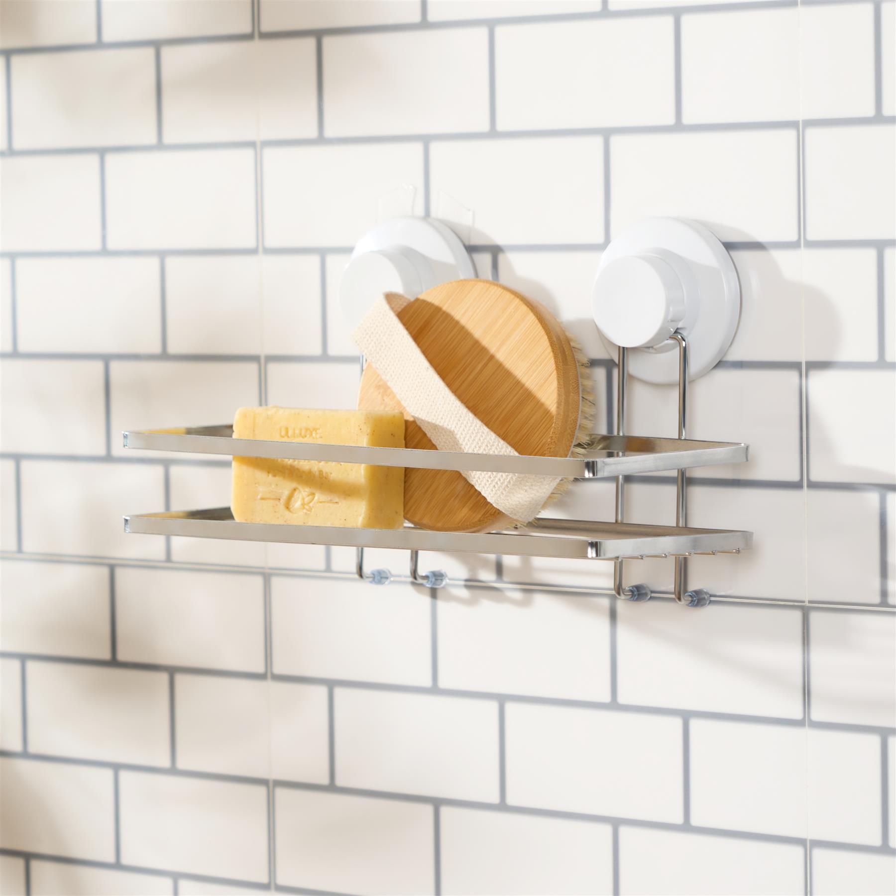 OHS Suction Shower Caddy Organiser Wall Mounted Bathroom Shelf Rust Resistant