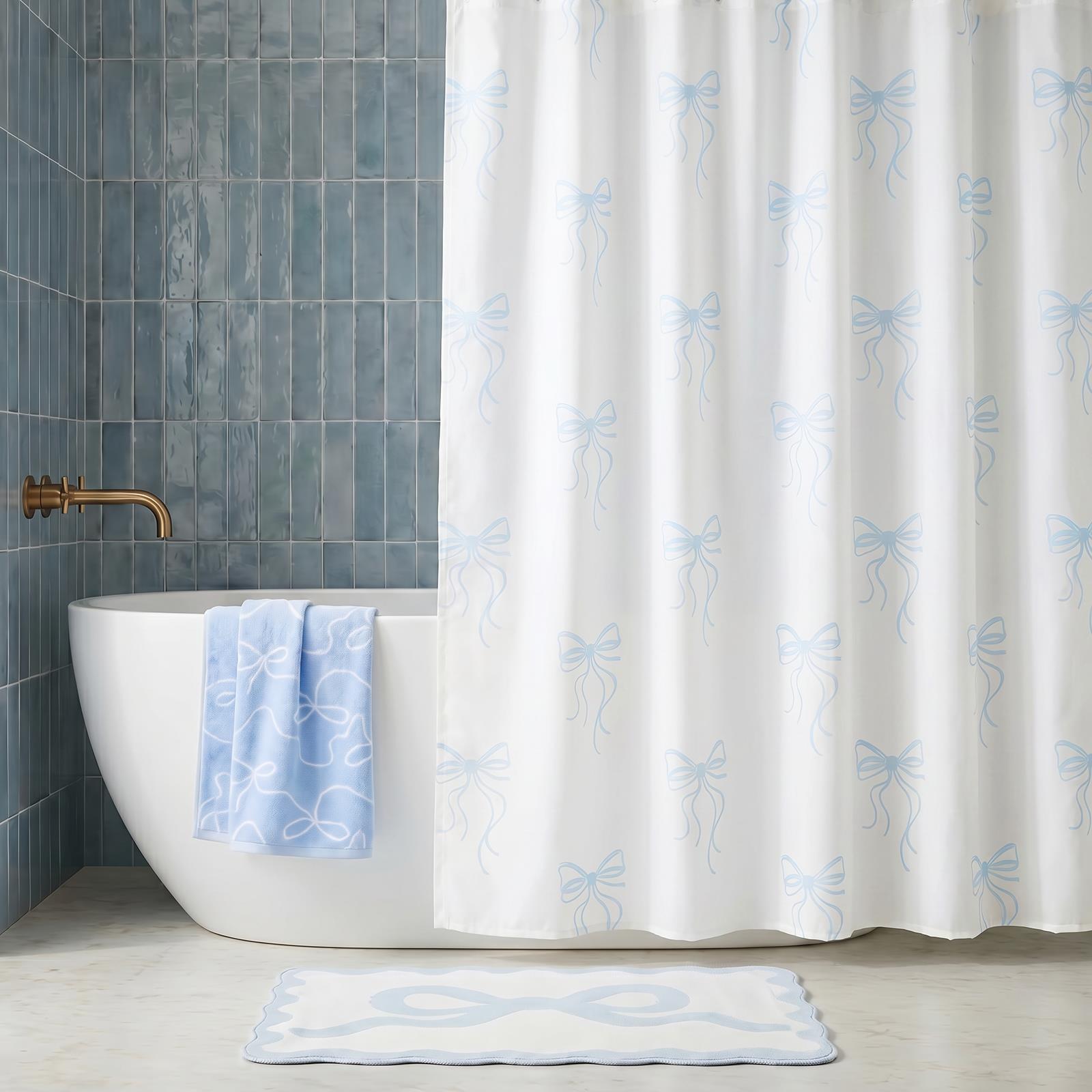 OHS Bows Shower Curtain with 12 Hooks Mould Proof Bathtub Curtains
