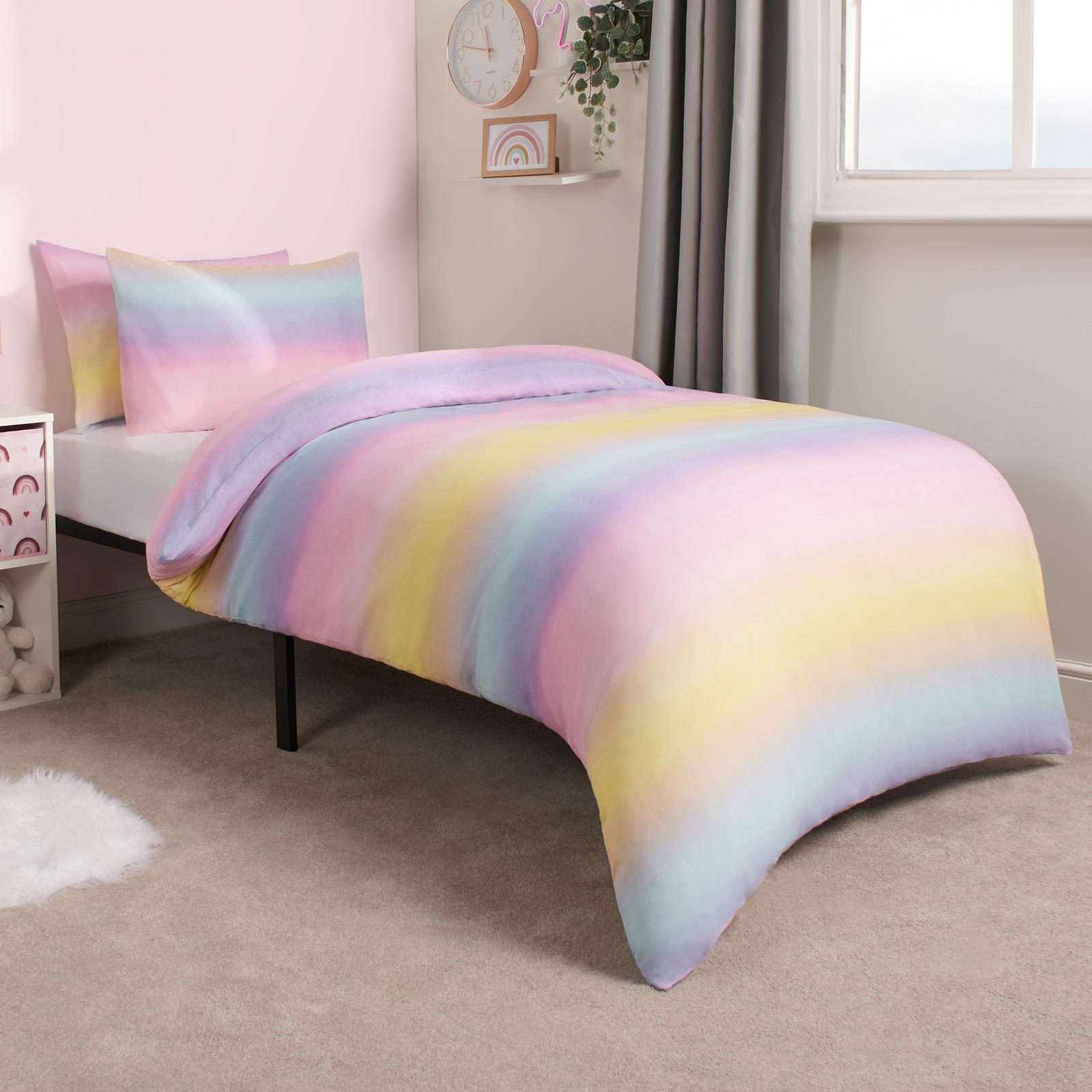 Rainbow Duvet Cover with Pillowcase Quilt Bedding Set Reversible Single Double