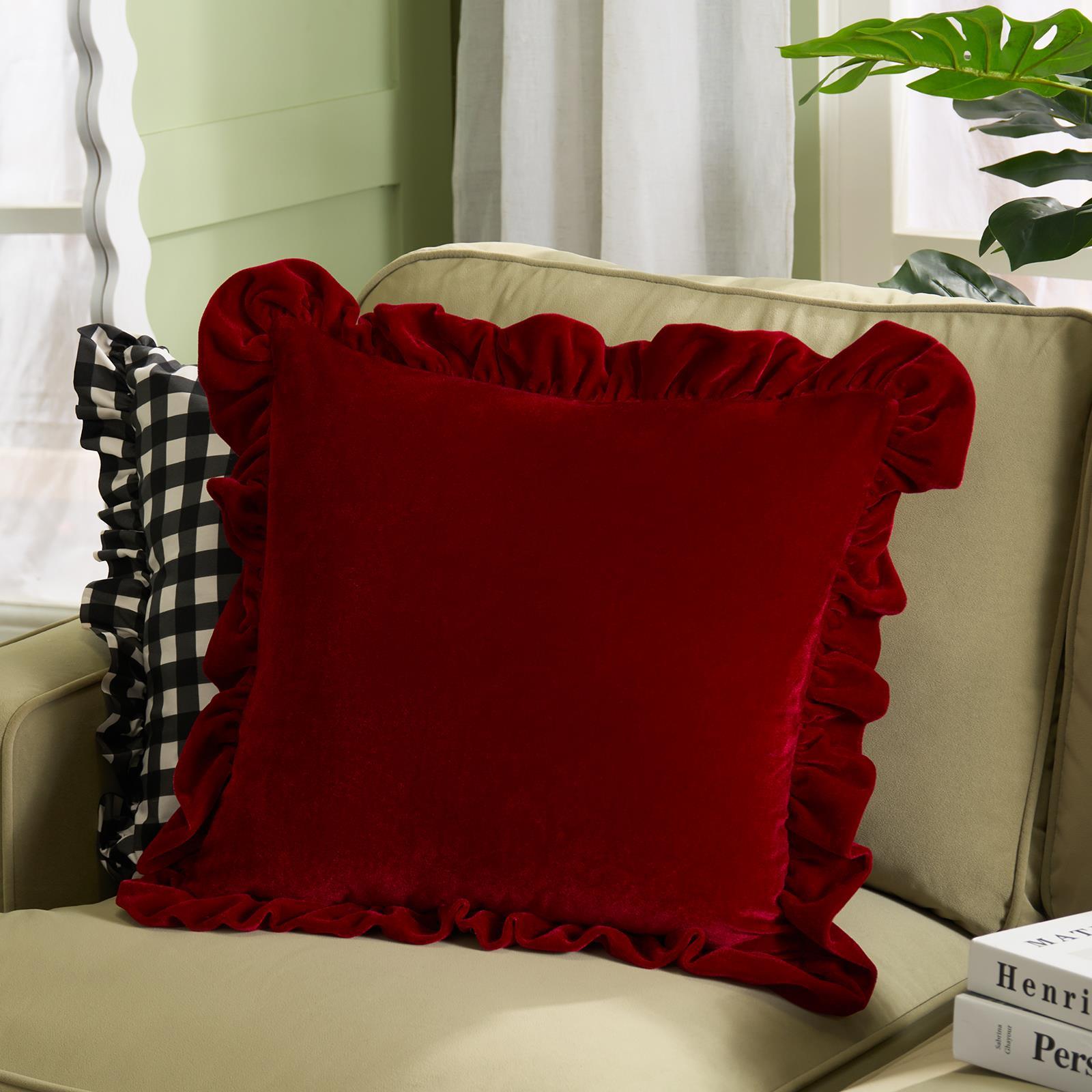 OHS Frill Cushion Covers Velvet Plush Luxury Square Pillowcases Home Decor