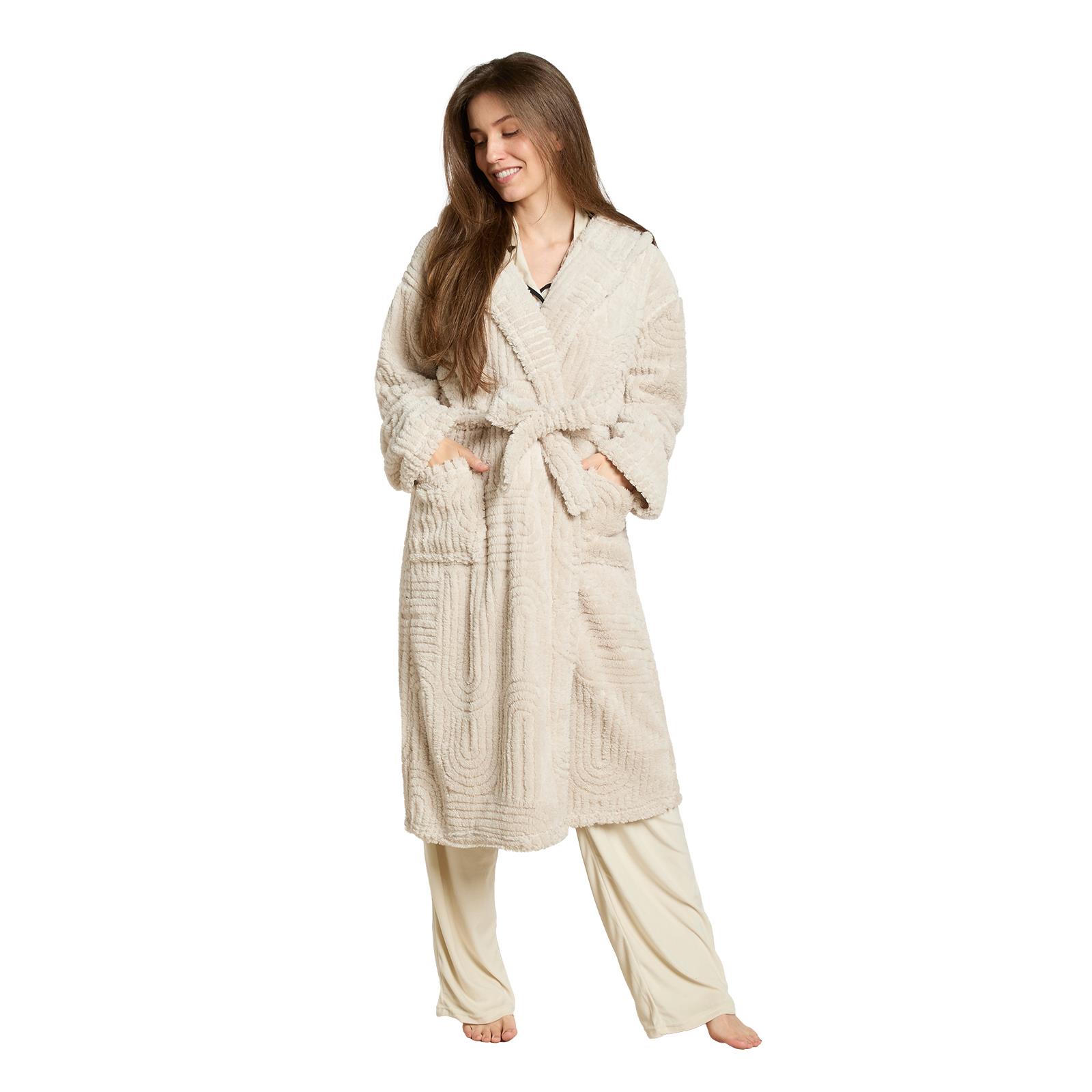 OHS Tufted Dressing Gown Soft Fleece Robe Thermal Bathrobe Hooded Loungewear