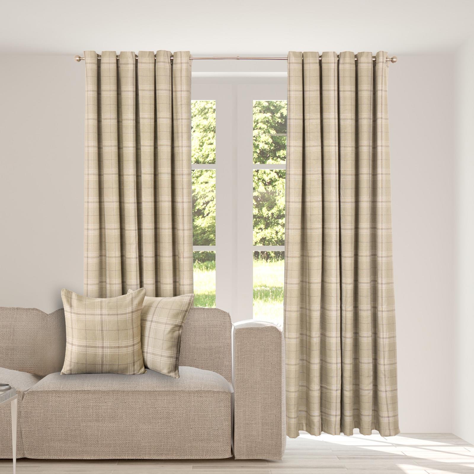 OHS Check Eyelet Curtains Pair Thermal Ring Top Textured Woven Ready Made