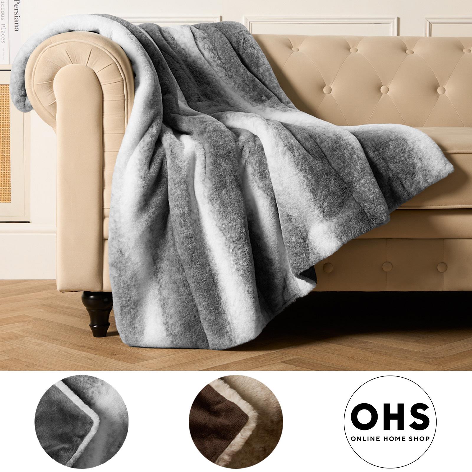 Stripe Throw Over Blanket Faux Fur Fleece Super Soft Plush Sofa Warm Bedspread